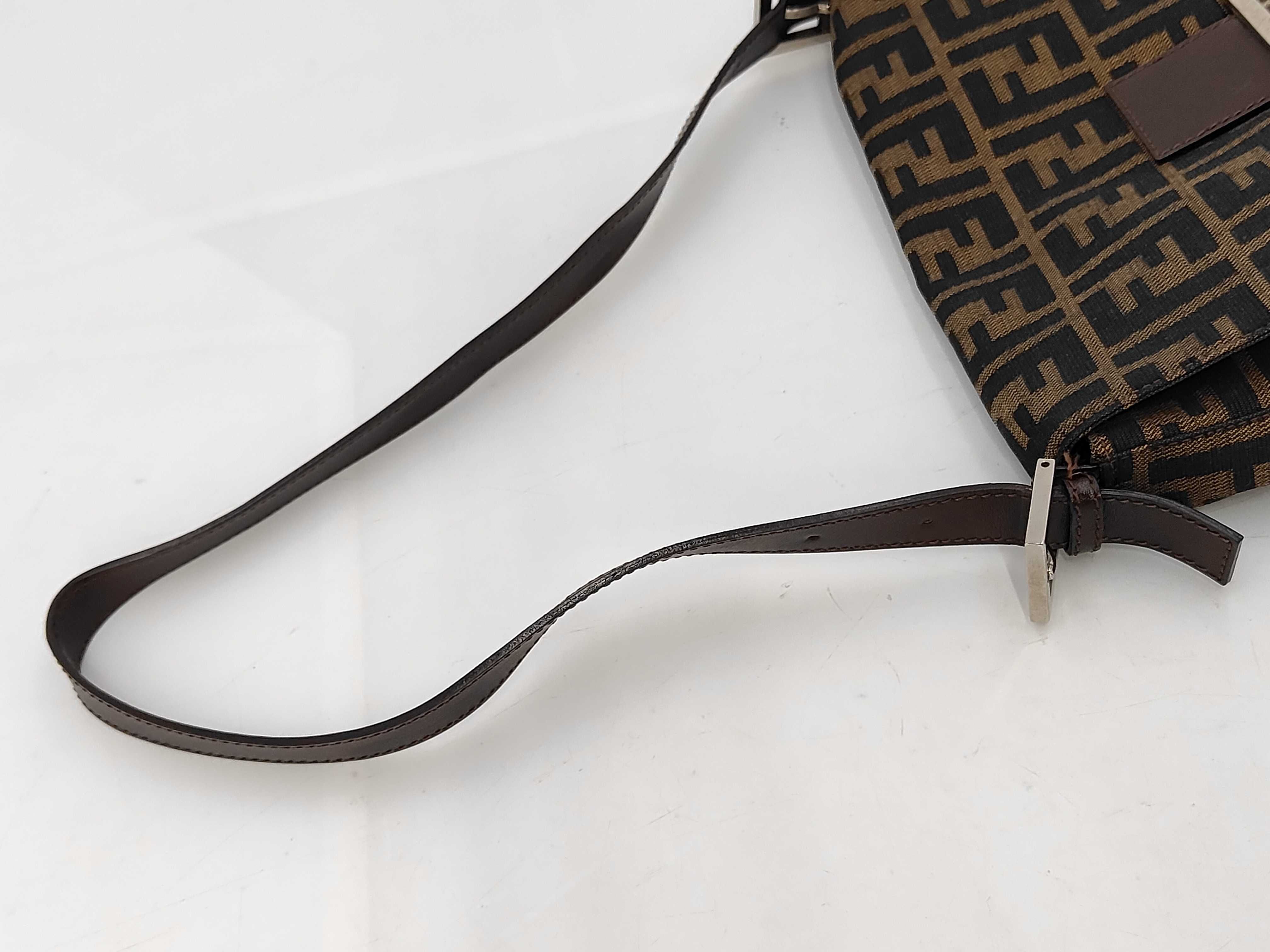 Zucca pattern one-shoulder bag, brown canvas and leather shoulder bag. — view 5