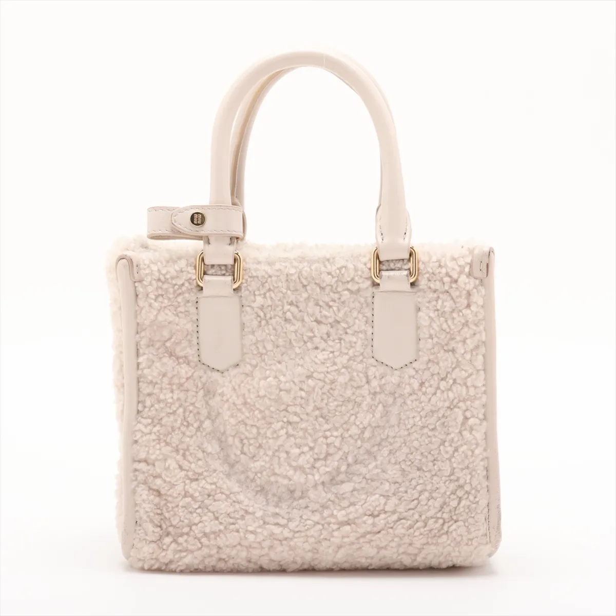 Shearling x Leather 2-Way Handbag, White — view 2