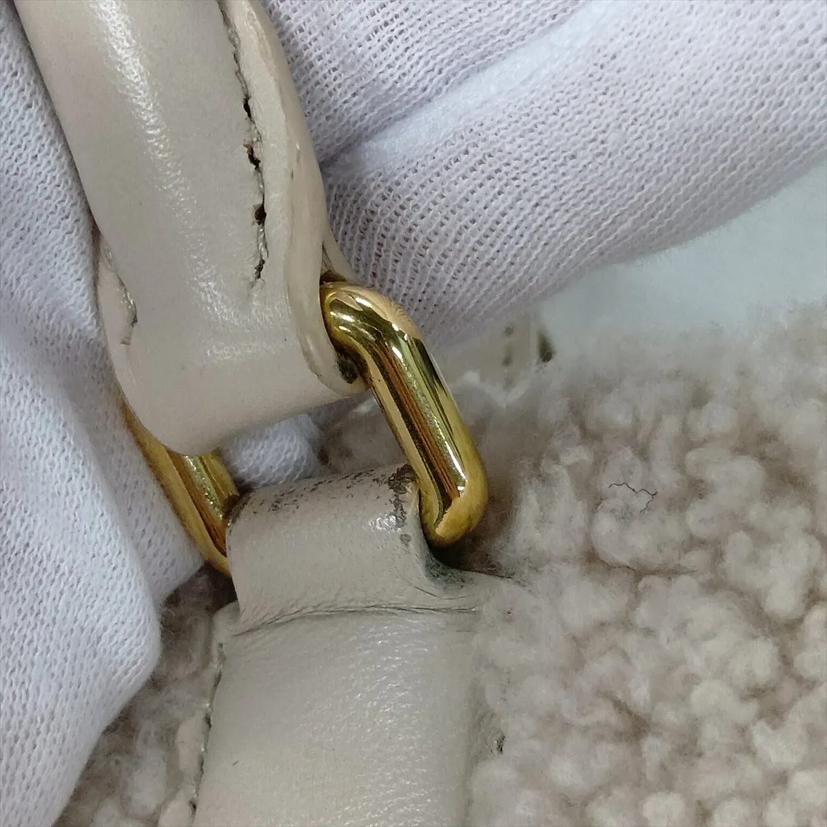 Shearling x Leather 2-Way Handbag, White — view 15