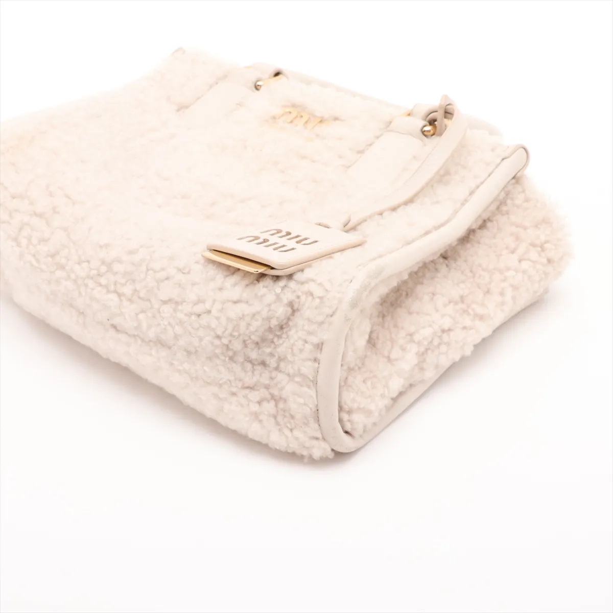 Shearling x Leather 2-Way Handbag, White — view 3