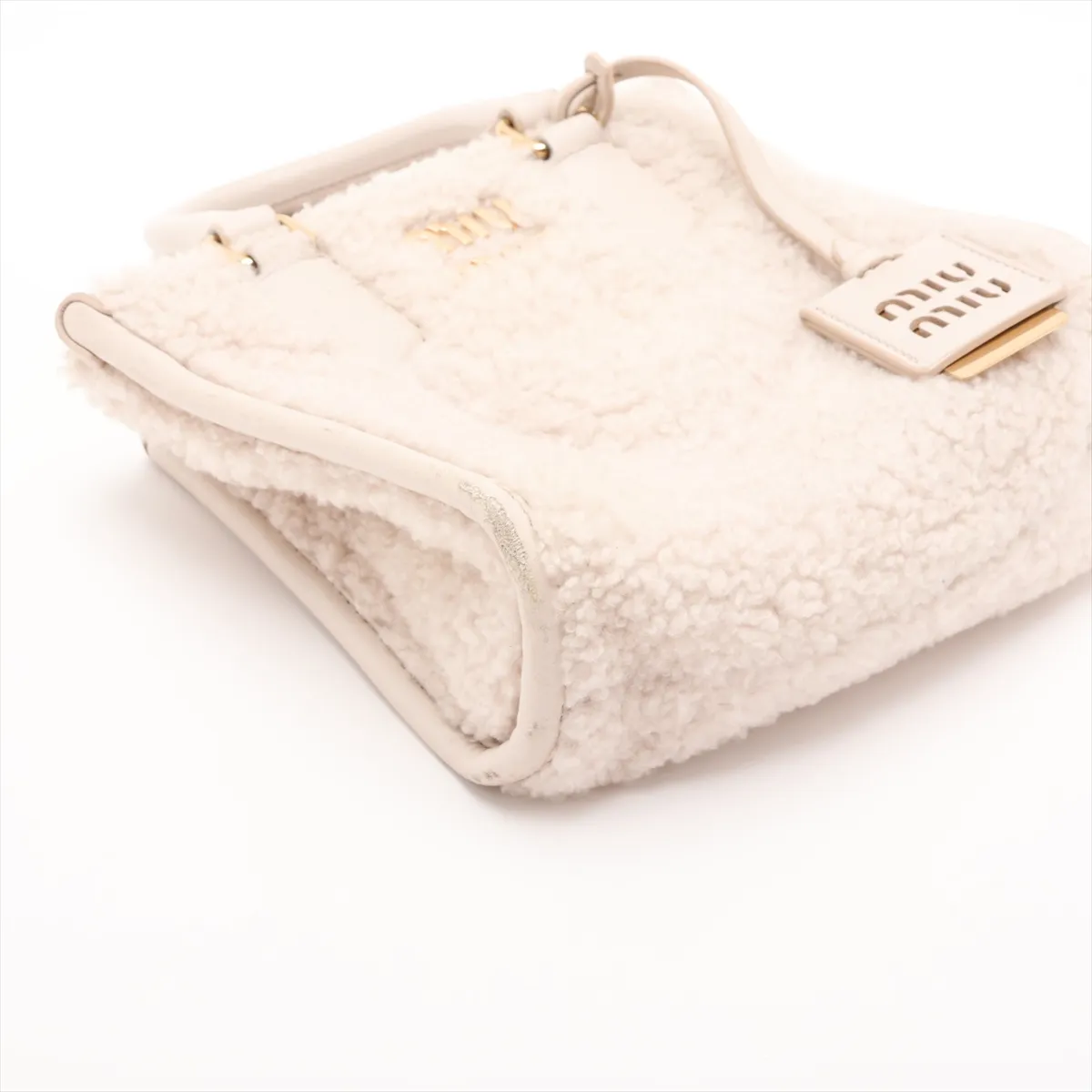 Shearling x Leather 2-Way Handbag, White — view 4
