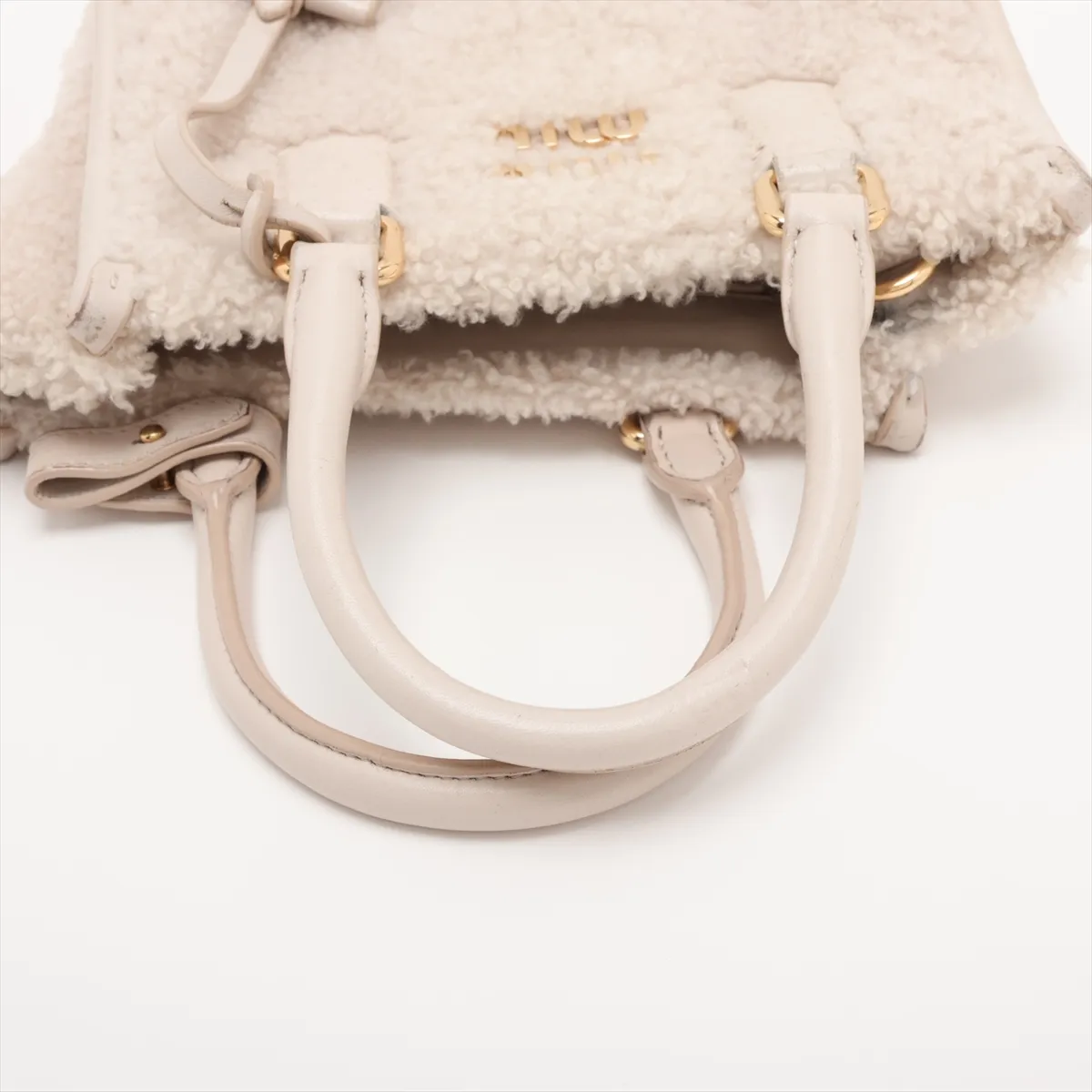 Shearling x Leather 2-Way Handbag, White — view 5