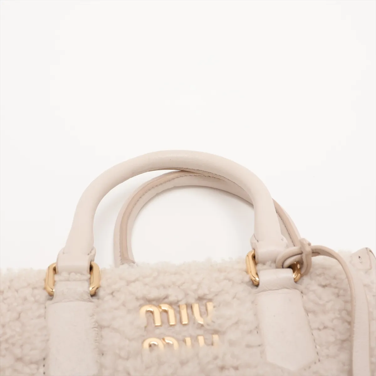 Shearling x Leather 2-Way Handbag, White — view 6