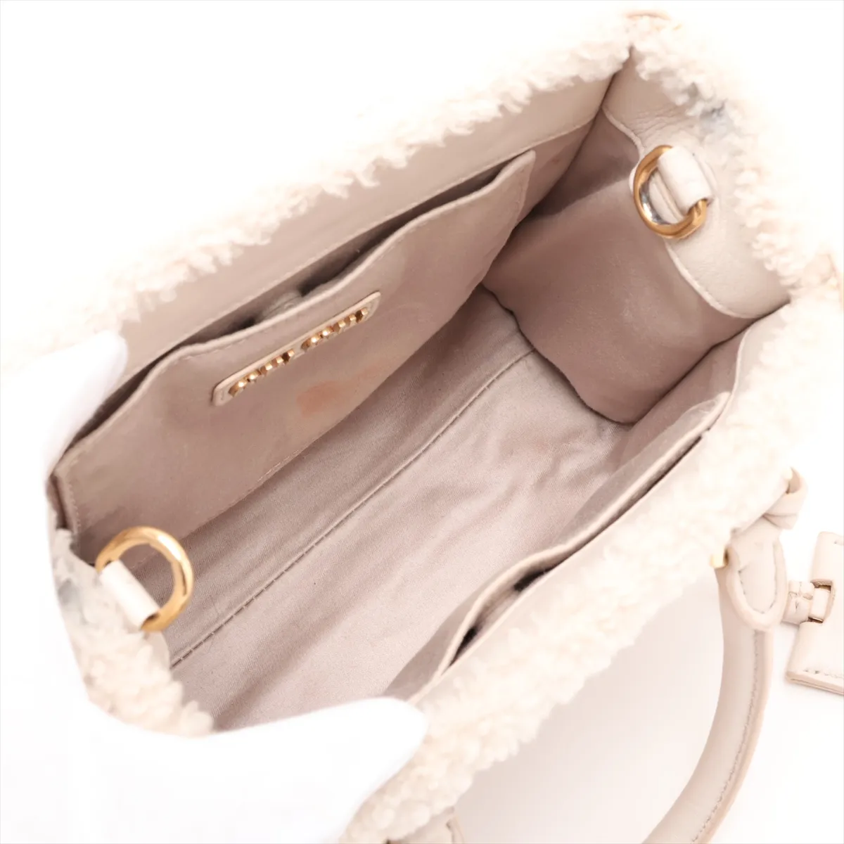Shearling x Leather 2-Way Handbag, White — view 8