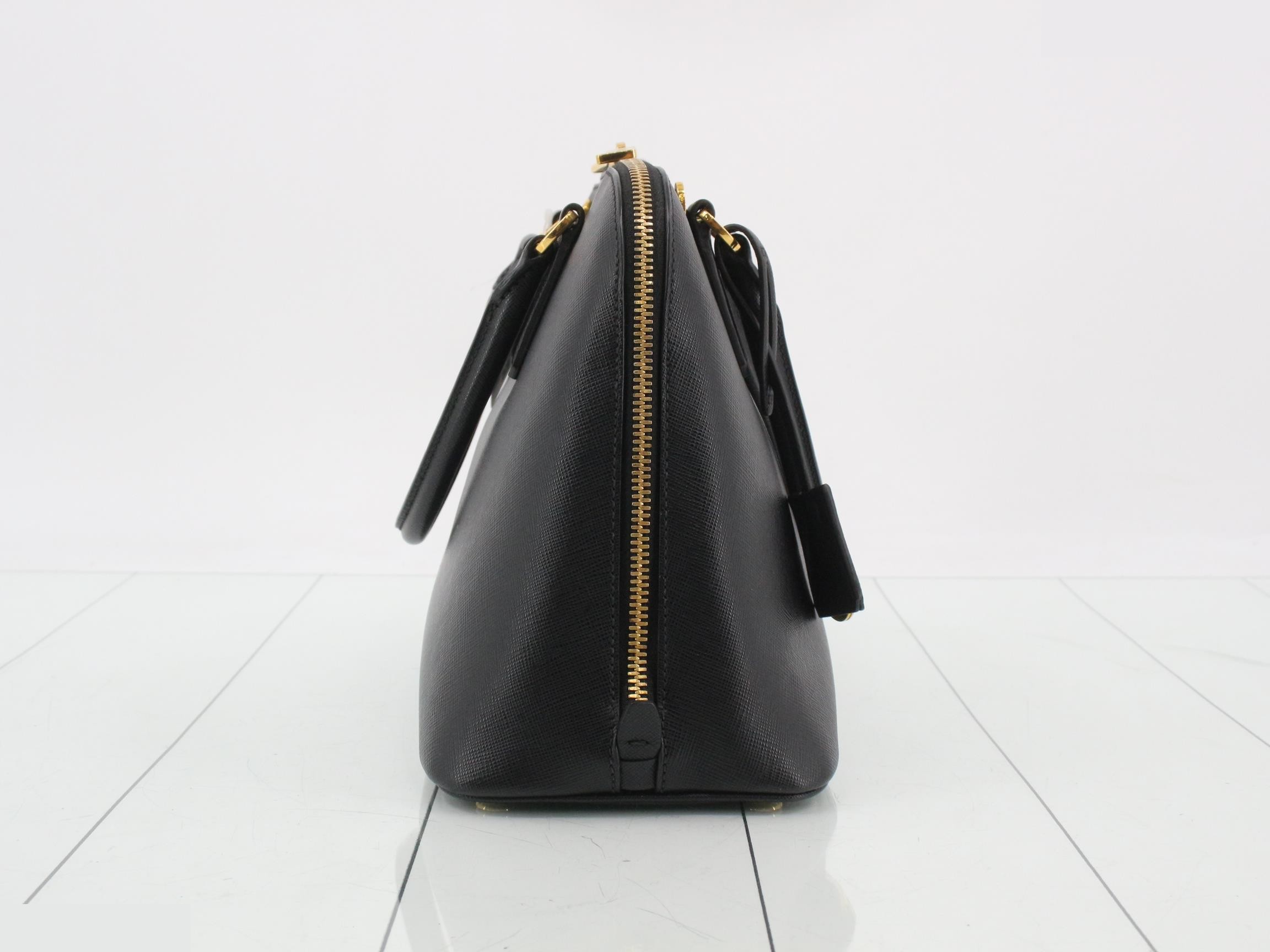 Saffiano Triangle Plate 2-Way Handbag, Black — view 4
