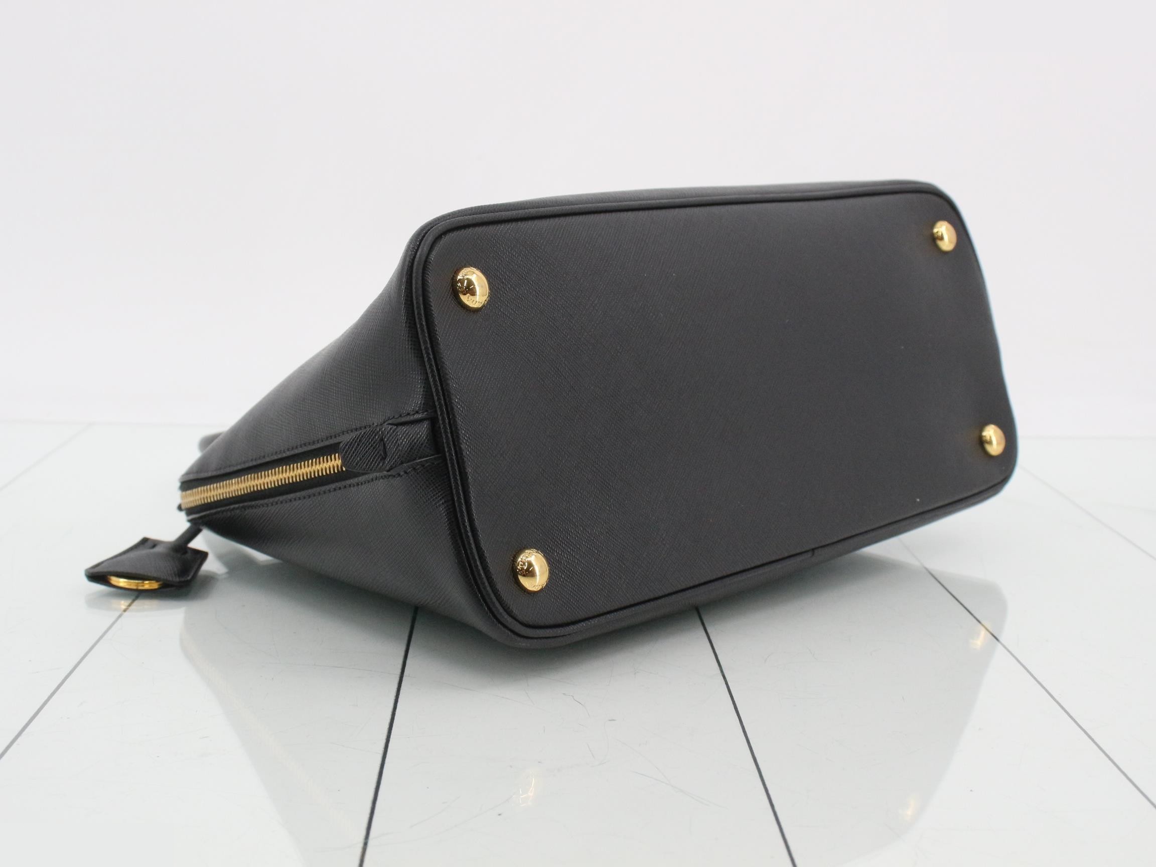 Saffiano Triangle Plate 2-Way Handbag, Black — view 5