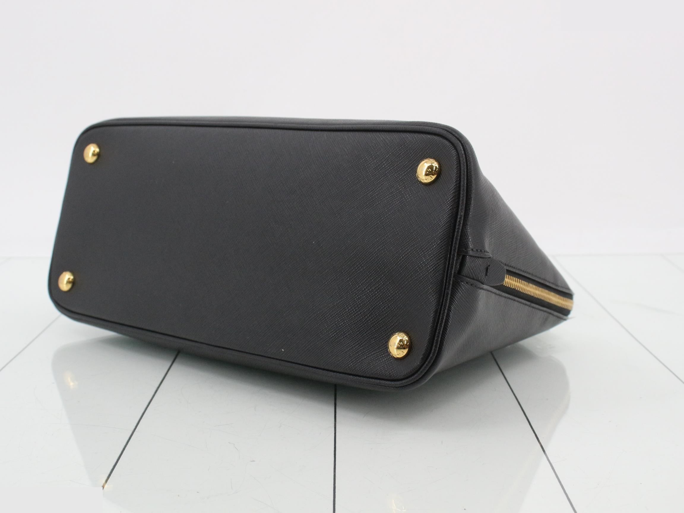 Saffiano Triangle Plate 2-Way Handbag, Black — view 6