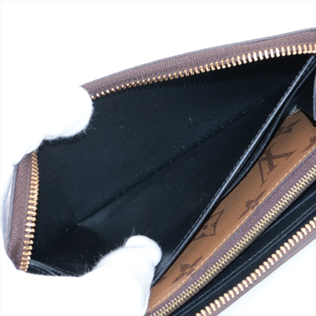 Monogram Reverse Portefeuille Clemence M82336 Brown Round Zip Wallet RFID Reactive — view 4