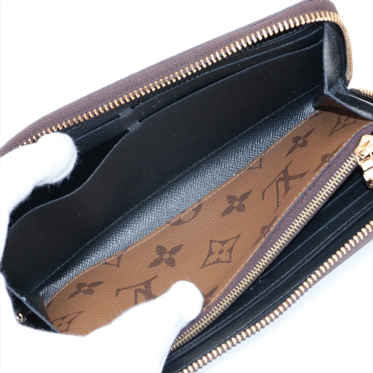 Monogram Reverse Portefeuille Clemence M82336 Brown Round Zip Wallet RFID Reactive — view 5