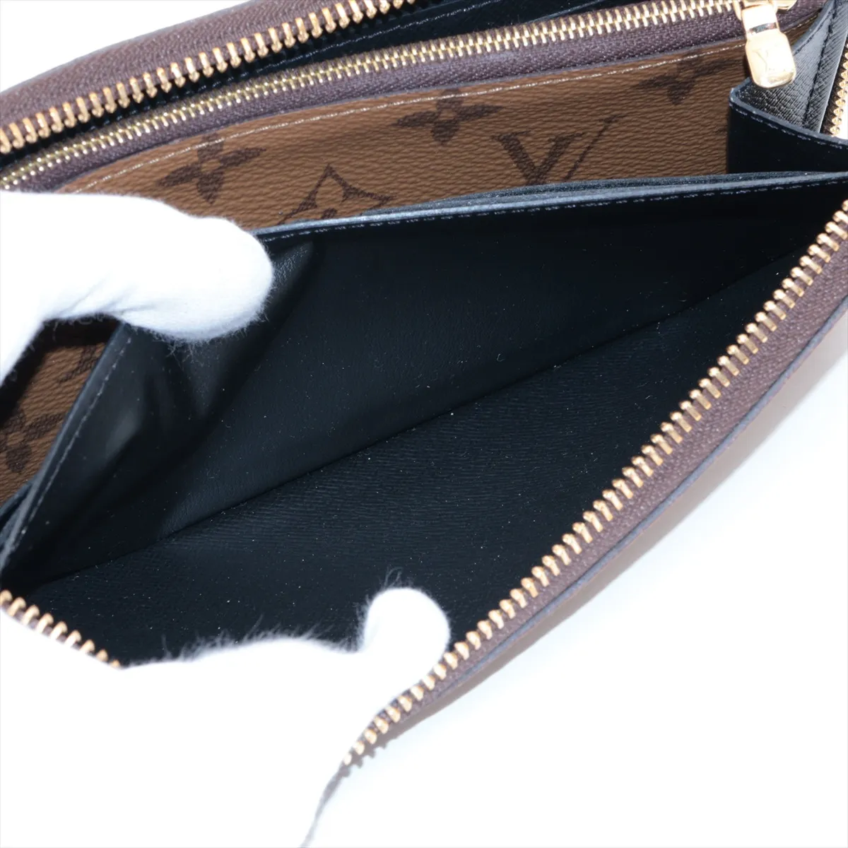 Monogram Reverse Portefeuille Clemence M82336 Brown Round Zip Wallet RFID Reactive — view 7