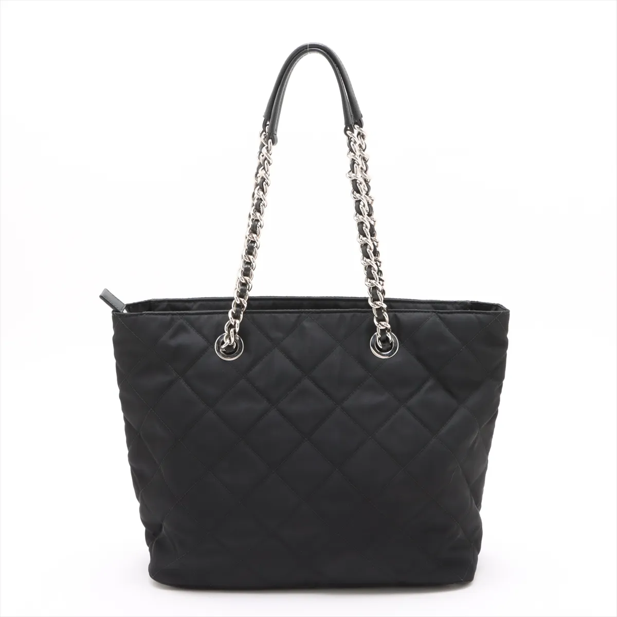 Tessuto Nylon x Leather Chain Tote Bag Black — view 2