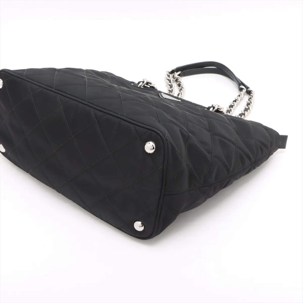 Tessuto Nylon x Leather Chain Tote Bag Black — view 3