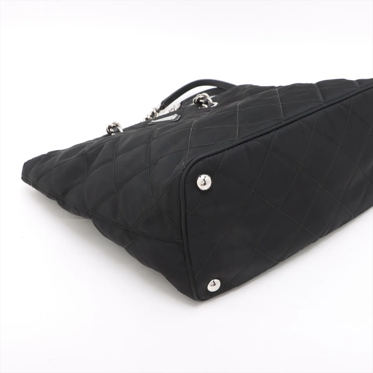 Tessuto Nylon x Leather Chain Tote Bag Black — view 4