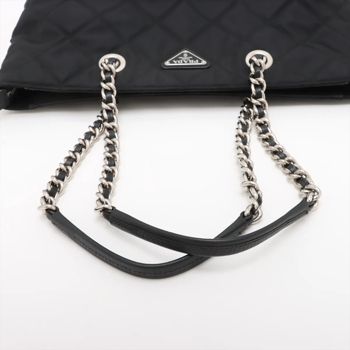 Tessuto Nylon x Leather Chain Tote Bag Black — view 5
