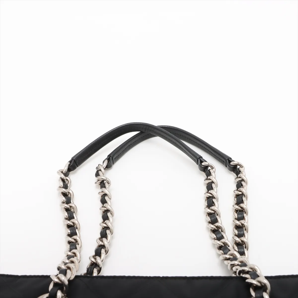 Tessuto Nylon x Leather Chain Tote Bag Black — view 6