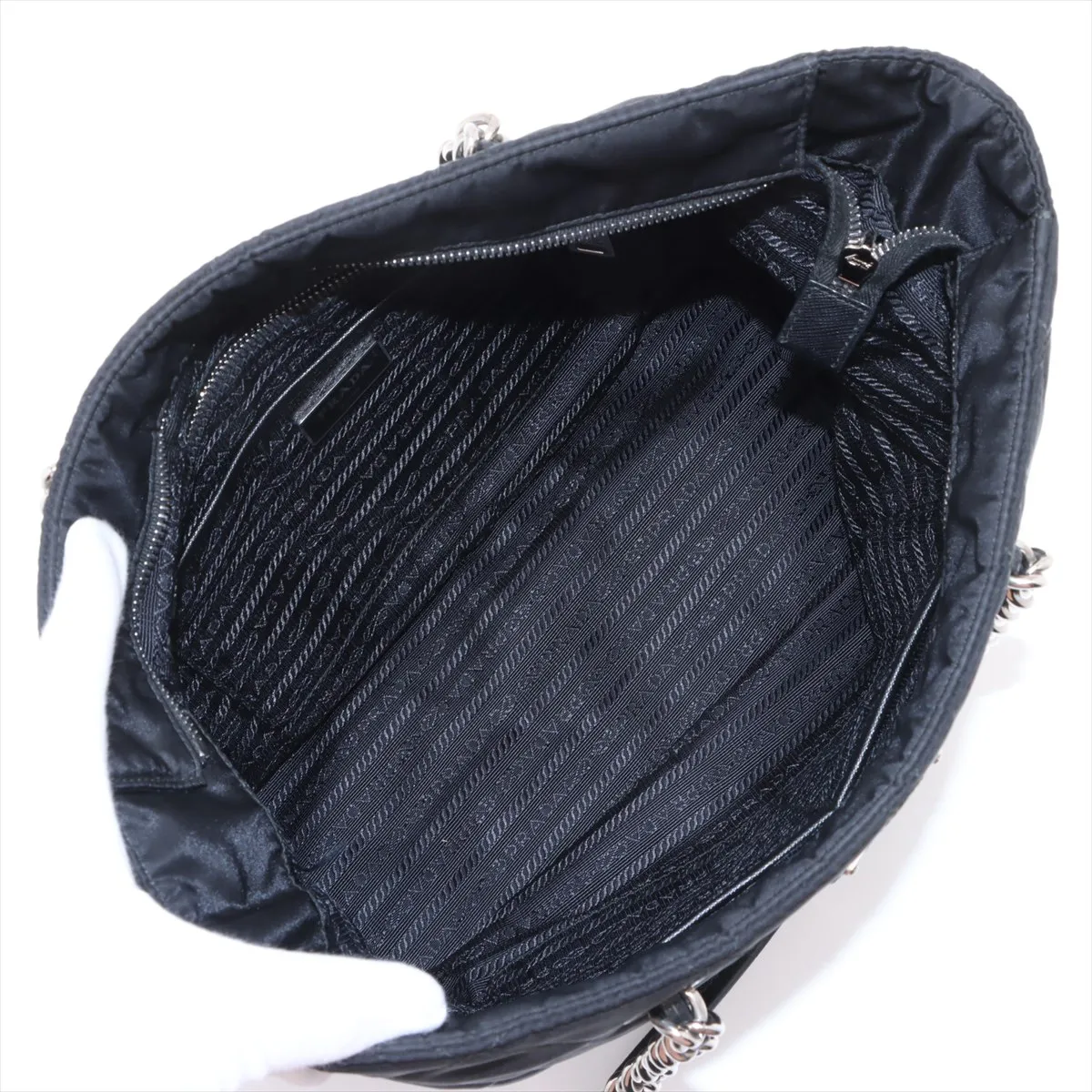 Tessuto Nylon x Leather Chain Tote Bag Black — view 7