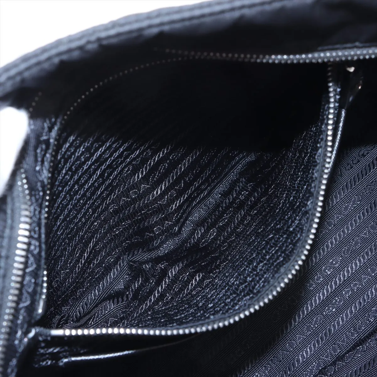 Tessuto Nylon x Leather Chain Tote Bag Black — view 8
