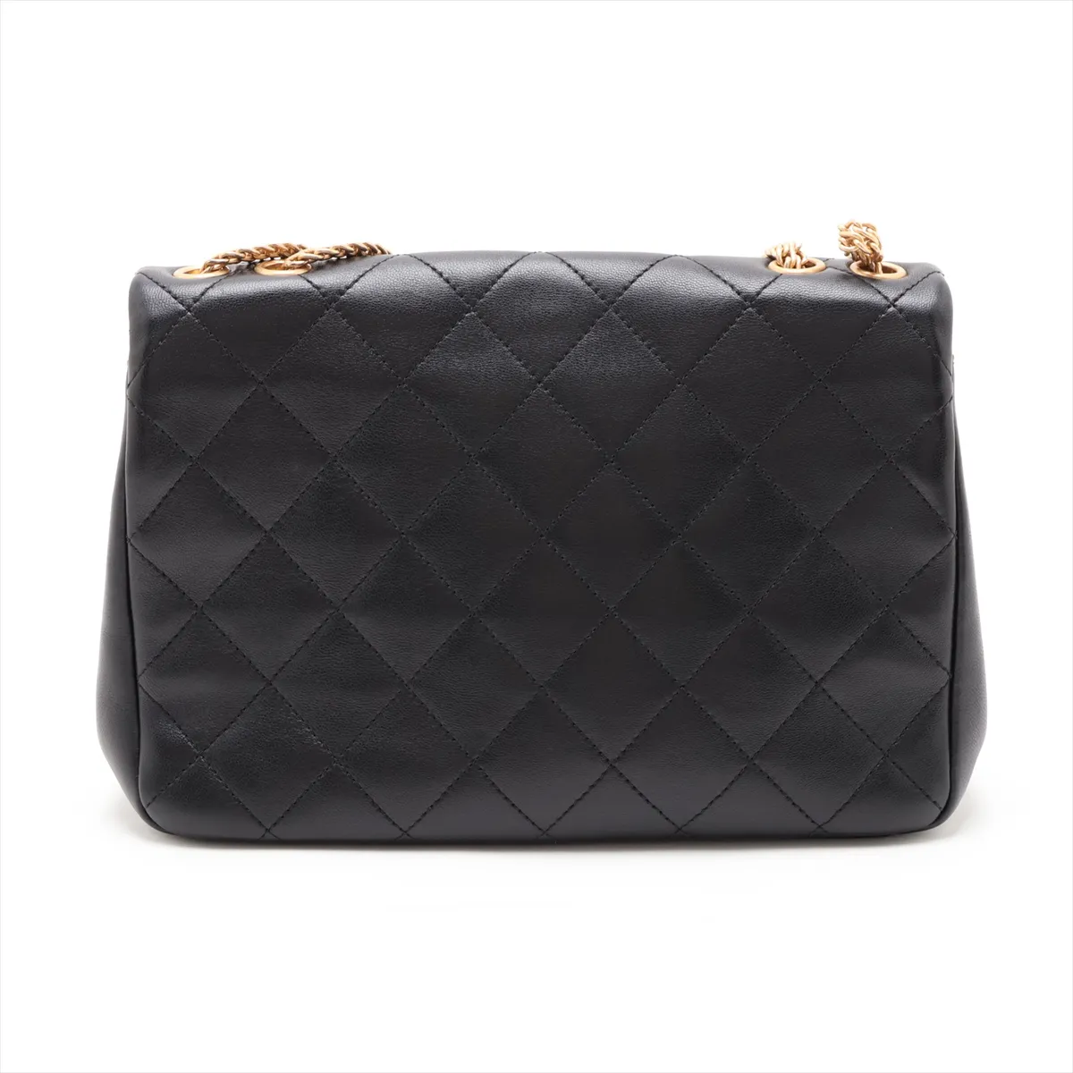 Matelassé Lambskin Single Flap Double Chain Bag, Black with Gold Hardware, A09KC935, Random Plate — view 2