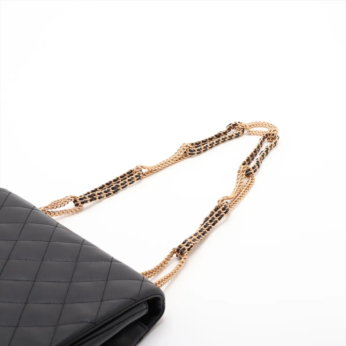 Matelassé Lambskin Single Flap Double Chain Bag, Black with Gold Hardware, A09KC935, Random Plate — view 5