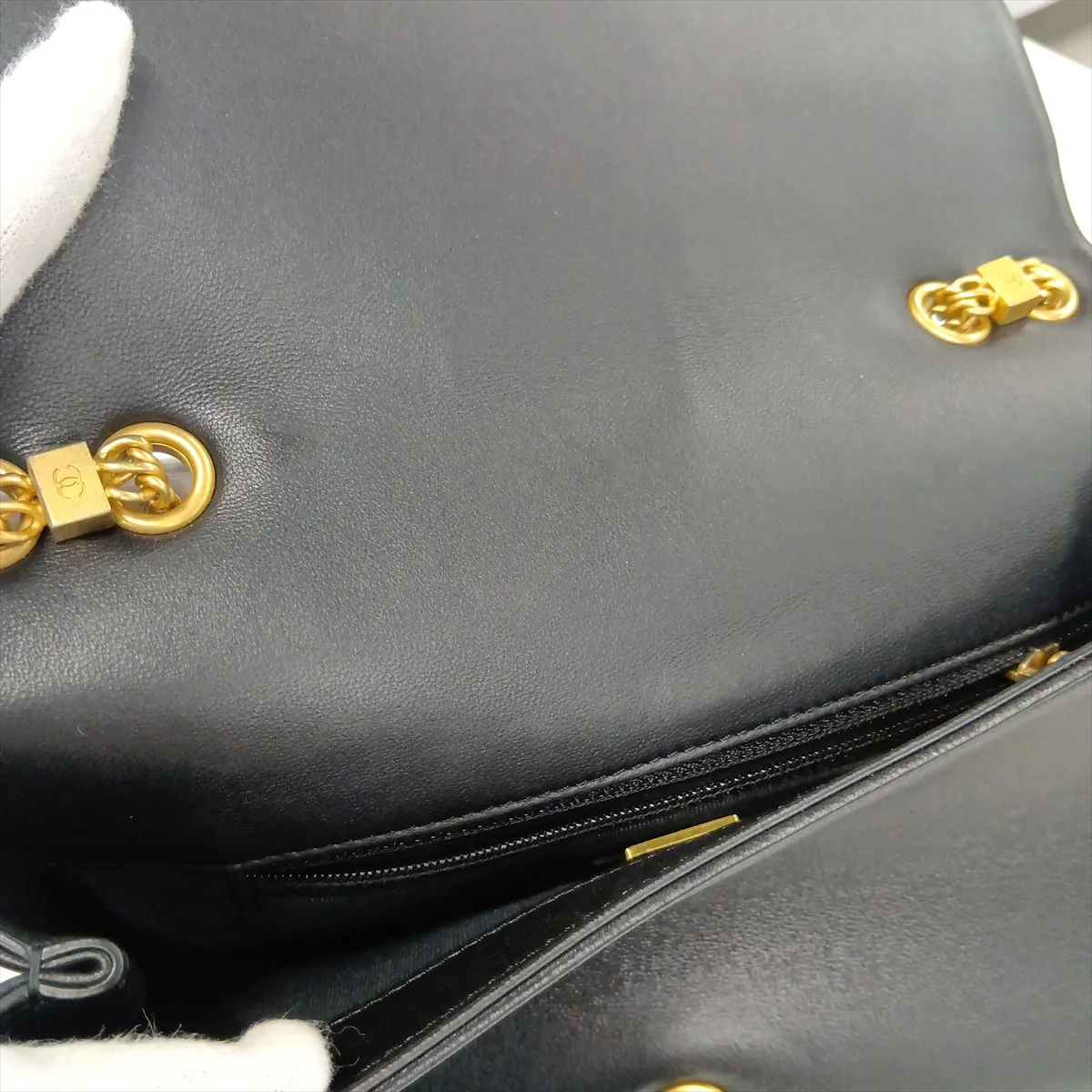 Matelassé Lambskin Single Flap Double Chain Bag, Black with Gold Hardware, A09KC935, Random Plate — view 10
