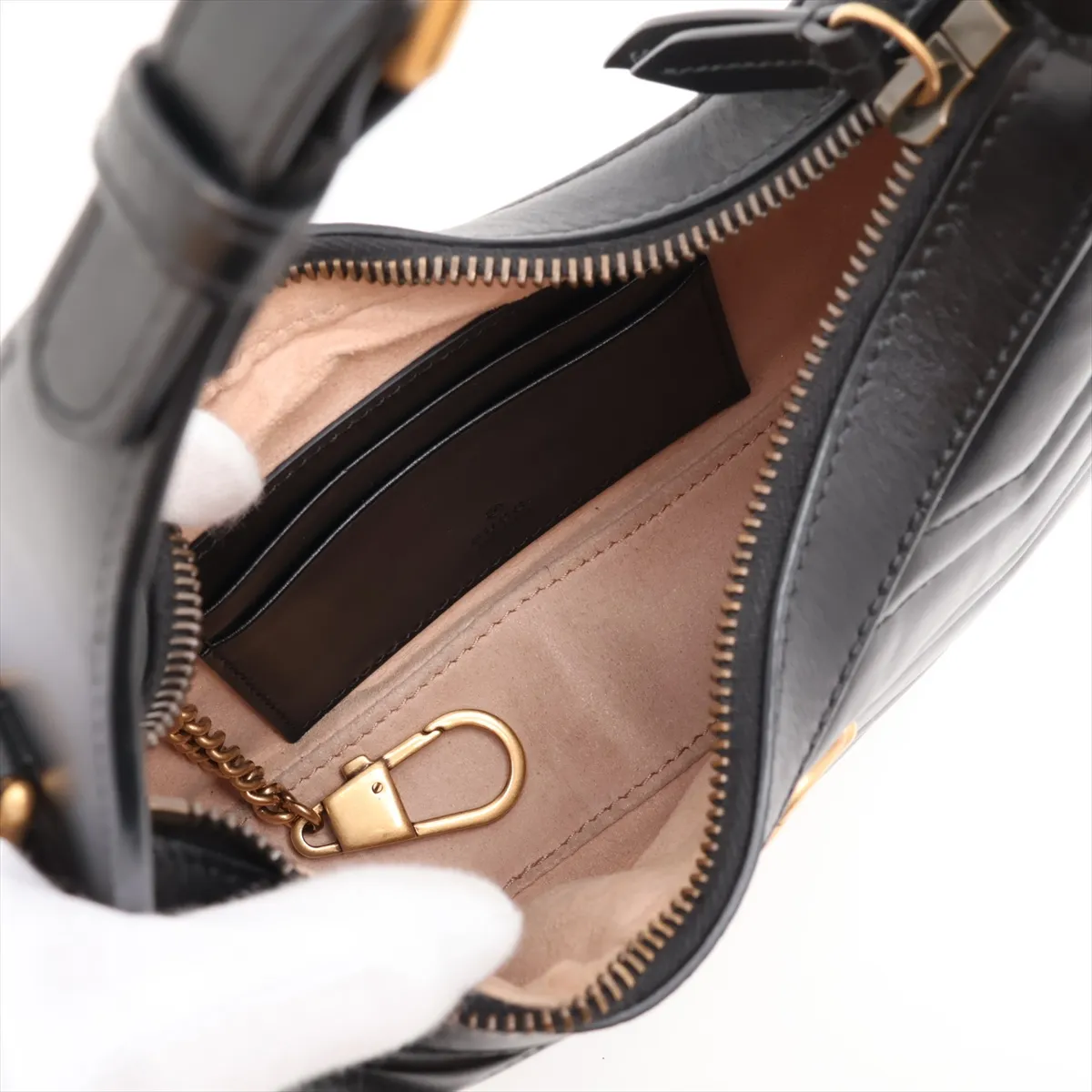 GG Marmont 699514 Leather 2-Way Handbag, Black — view 8