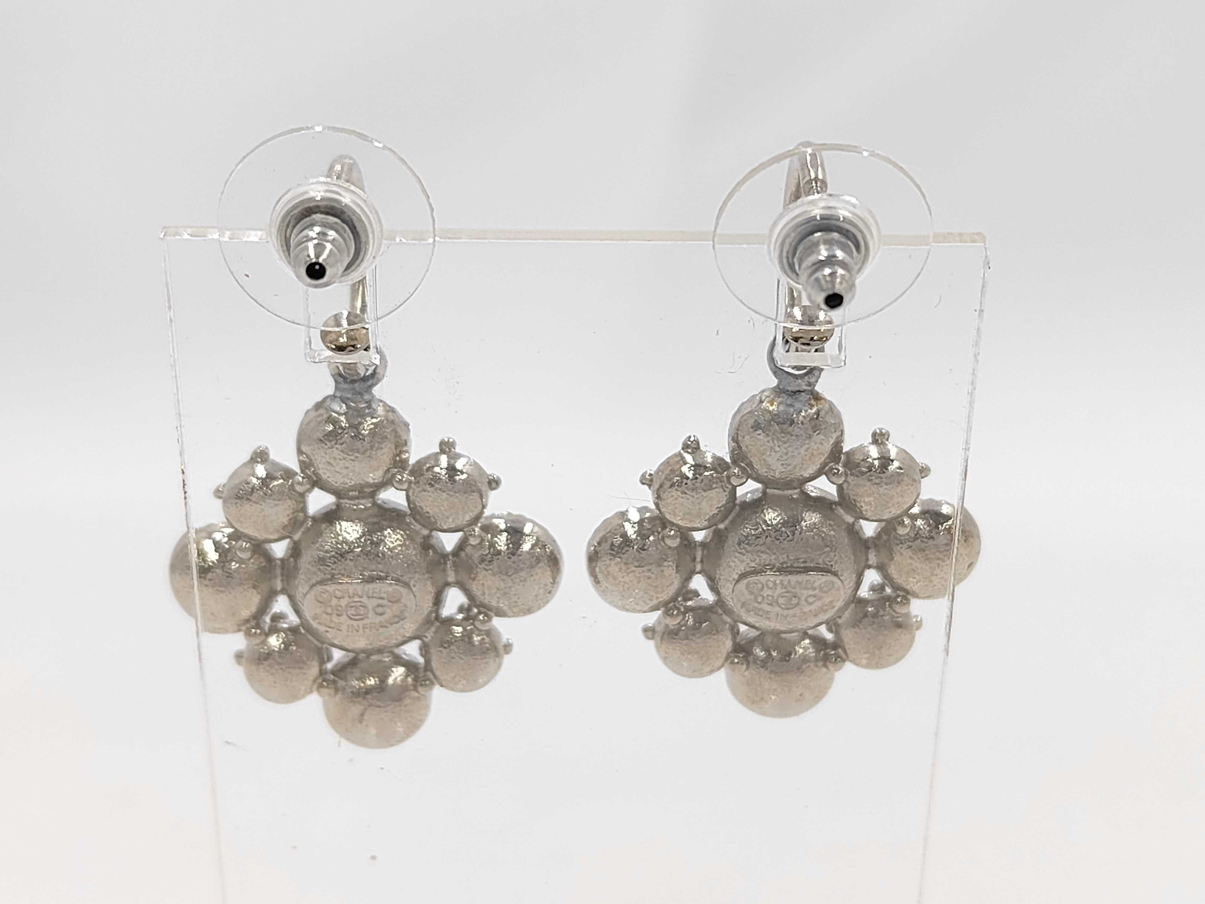 Coco Mark Earrings, Rhinestone, Silver, 09C, Chanel Earrings — view 2