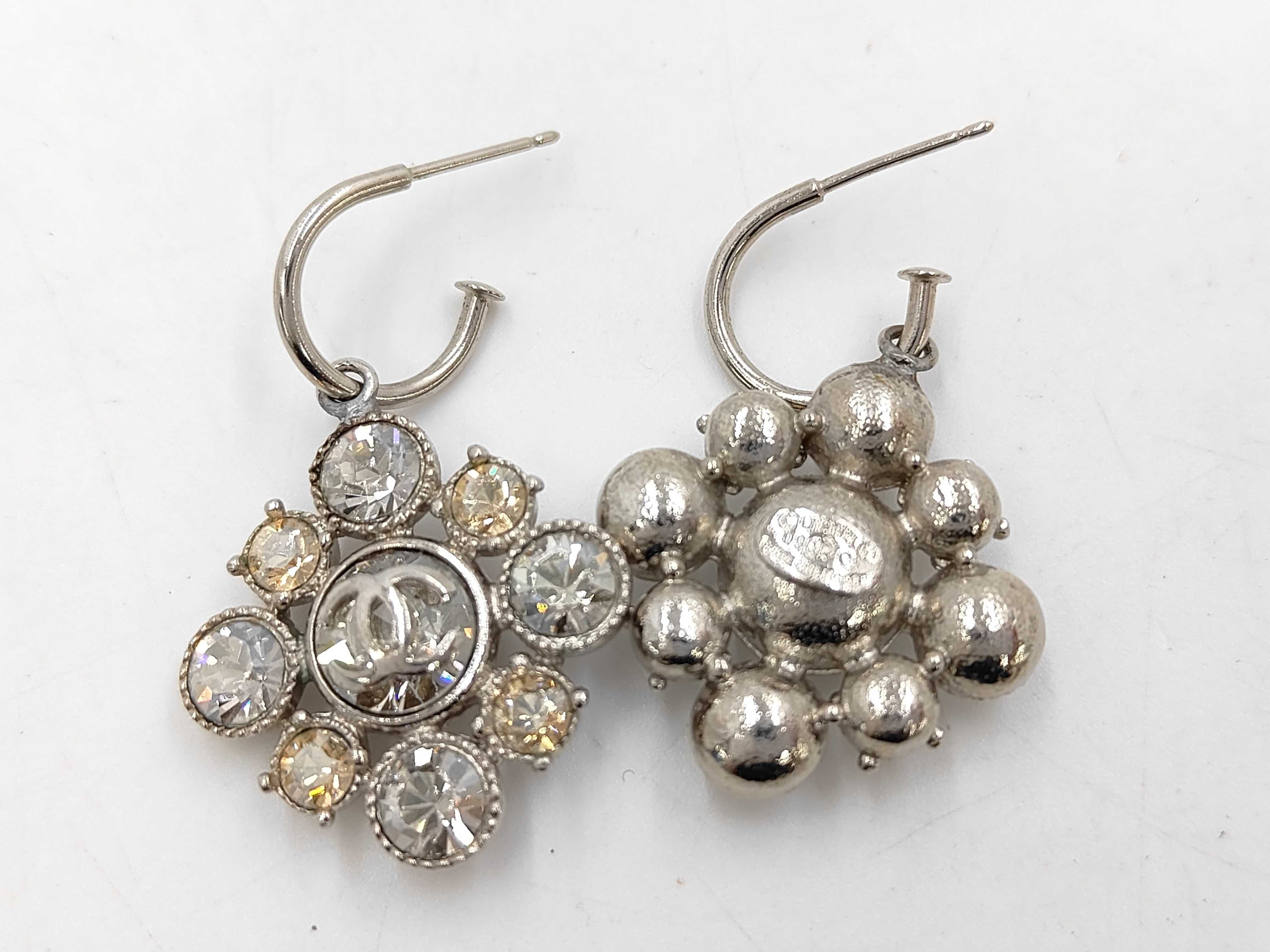 Coco Mark Earrings, Rhinestone, Silver, 09C, Chanel Earrings — view 3