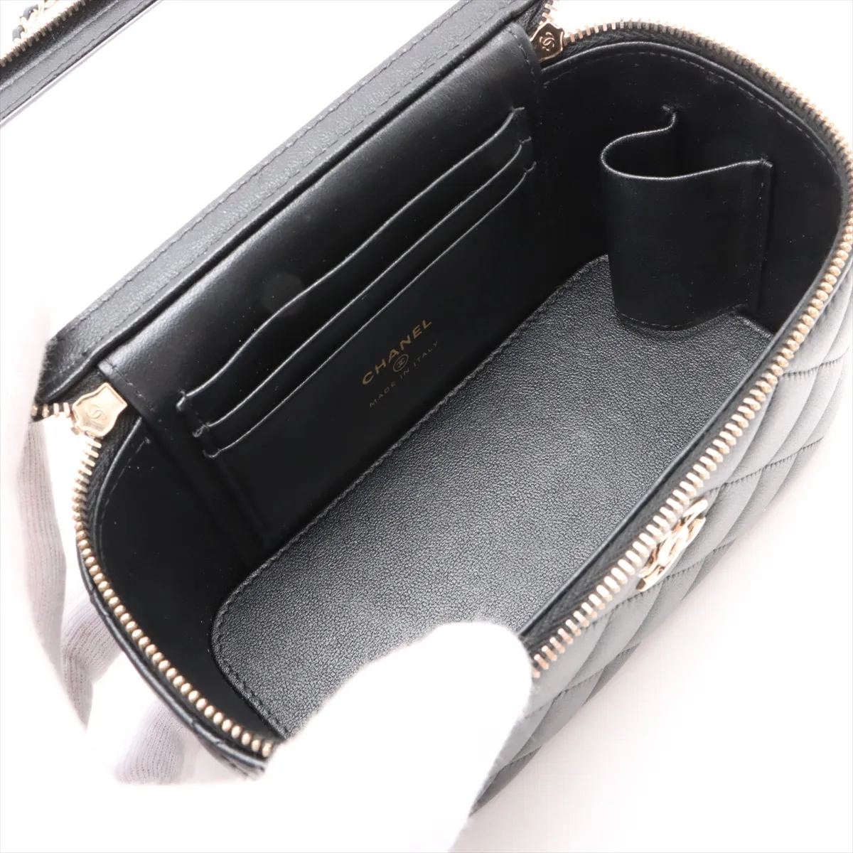 Matelasse Lambskin Vanity Bag Black Gold Hardware CECLG789 Random Serial — view 8