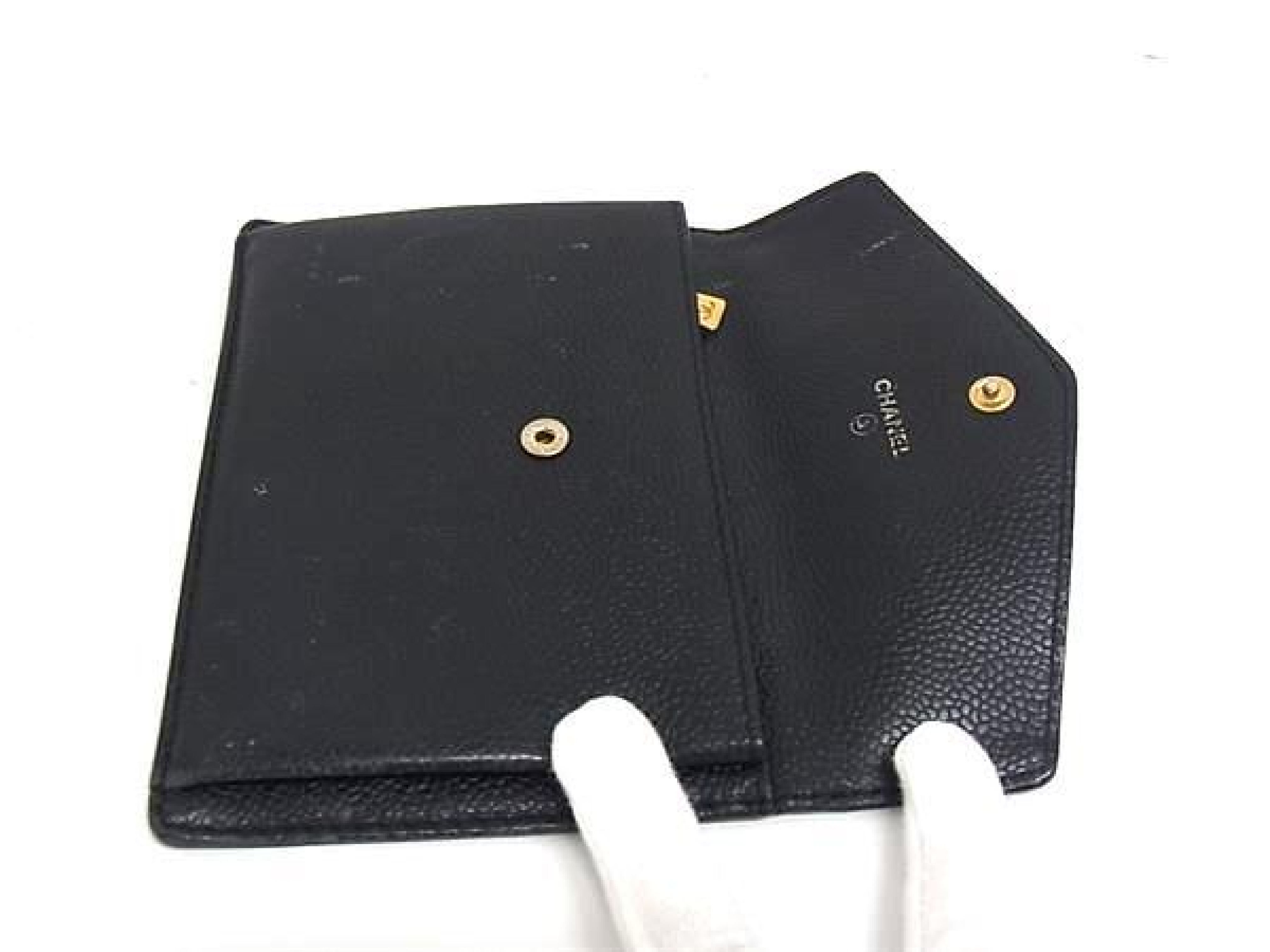 Coco Mark Caviar Skin Bi-fold Wallet, Coin Purse, Card Holder, Women's, Black (FY5350) — view 3