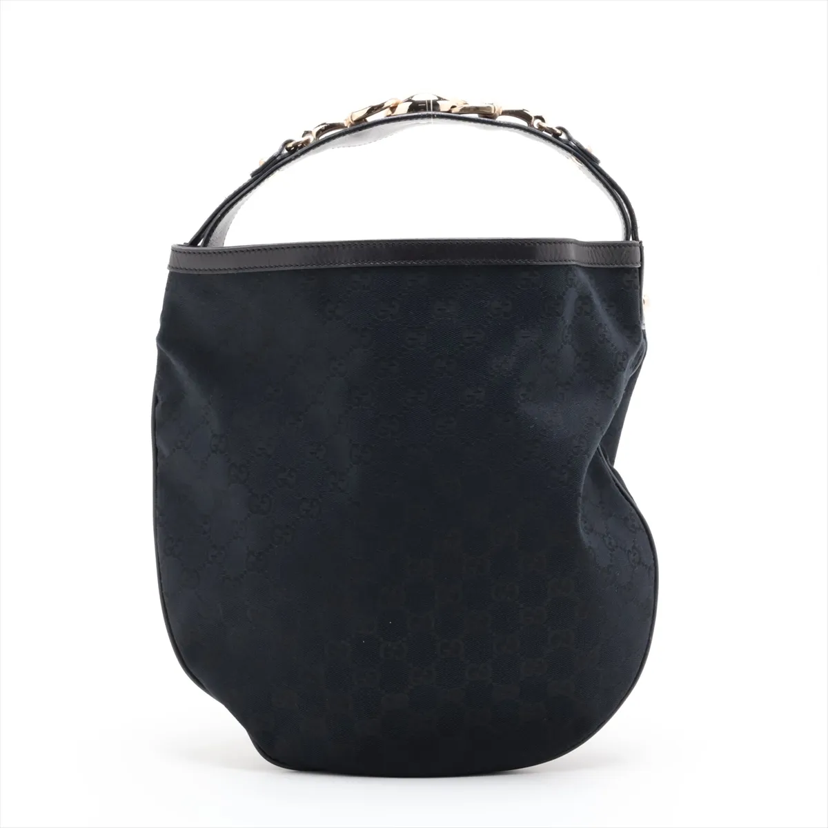GG Canvas Horsebit 170013 Canvas x Leather Shoulder Bag Navy x Black