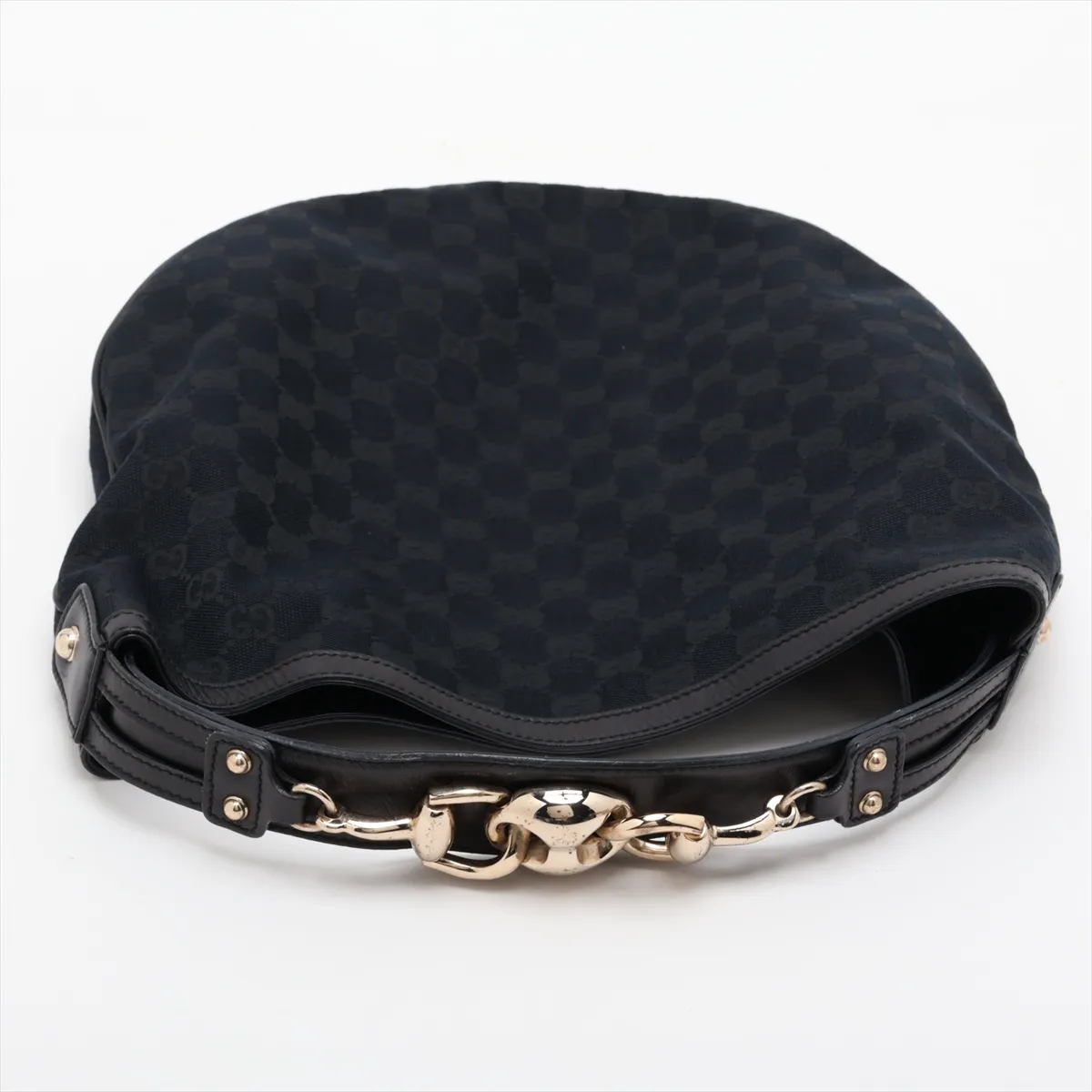 GG Canvas Horsebit 170013 Canvas x Leather Shoulder Bag Navy x Black — view 5