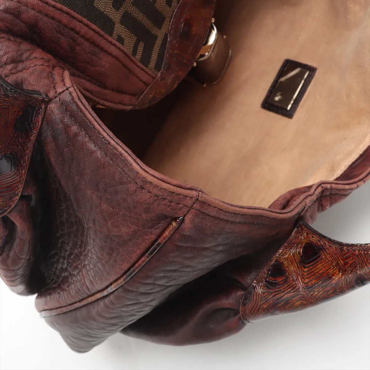 FF Zucca Canvas x Leather Handbag Brown 8BR511 — view 11