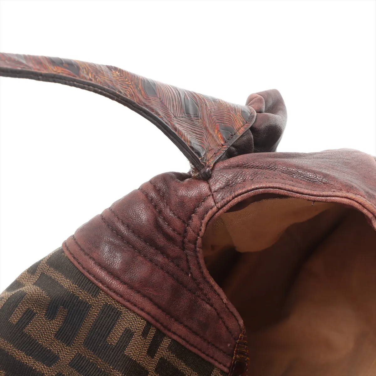 FF Zucca Canvas x Leather Handbag Brown 8BR511 — view 12