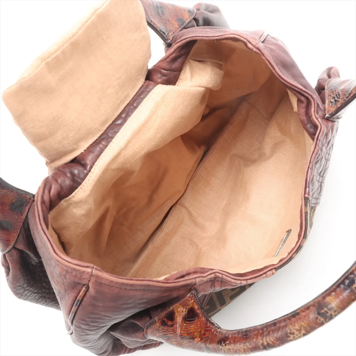 FF Zucca Canvas x Leather Handbag Brown 8BR511 — view 7