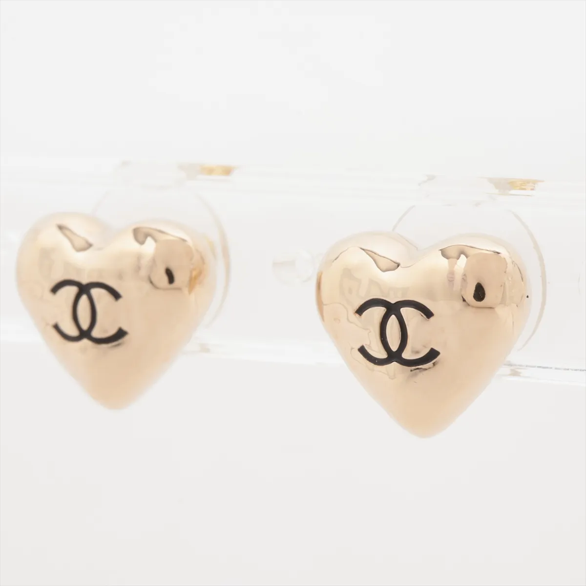 Coco Mark Heart B22C Earrings (Pair) GP Gold. Shows signs of wear, — view 3