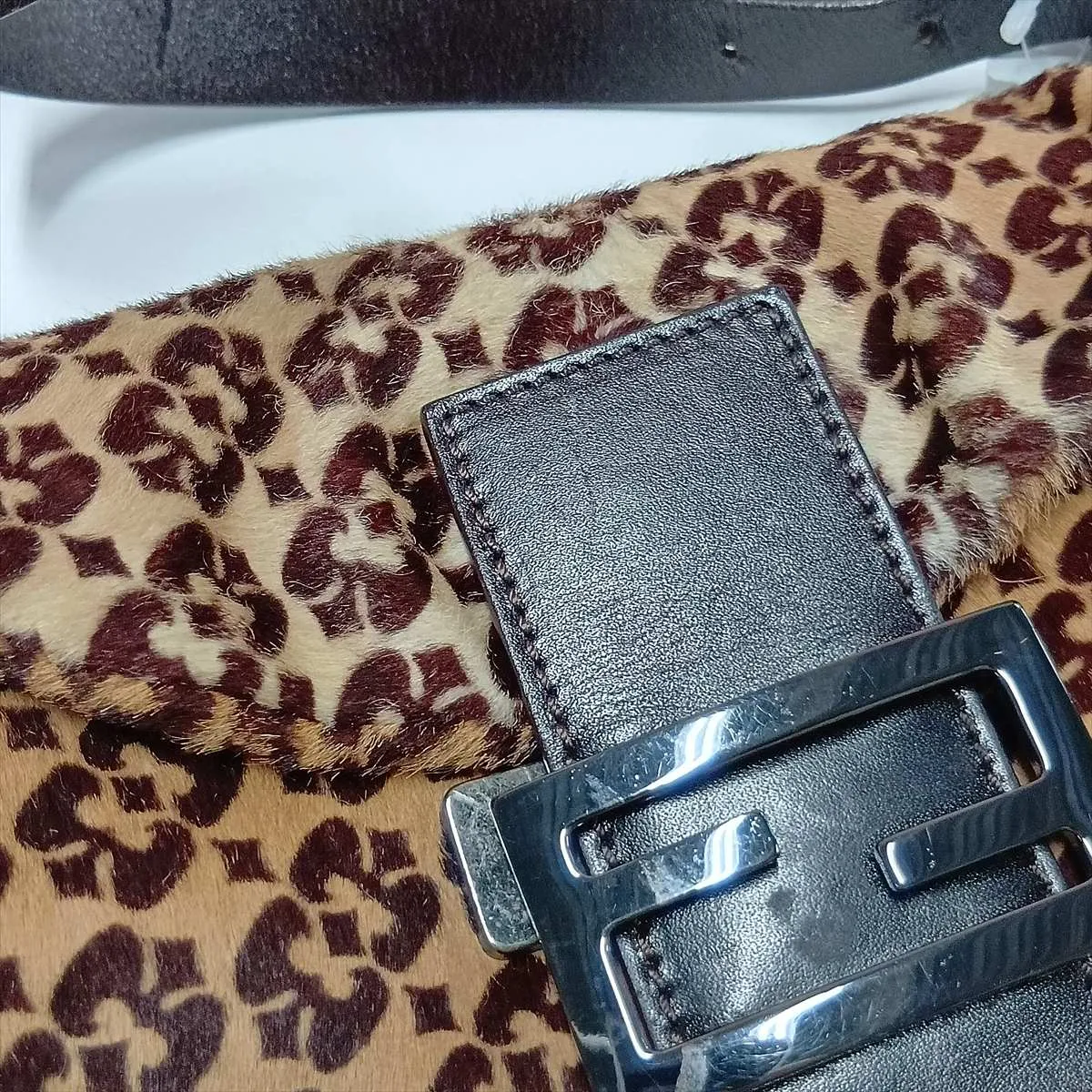 Calf Hair x Leather Shoulder Bag, Beige x Brown, 8BR004 — view 11