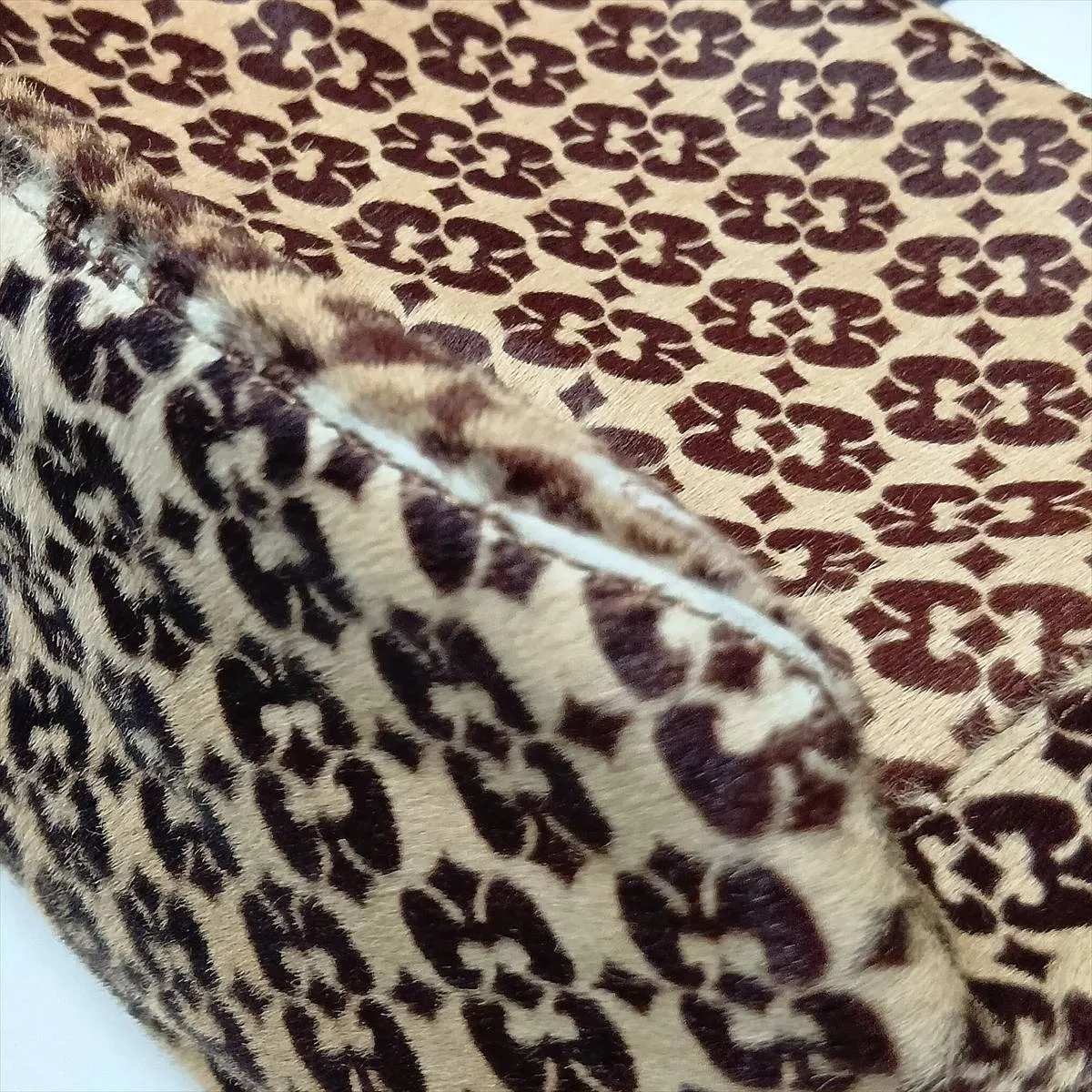 Calf Hair x Leather Shoulder Bag, Beige x Brown, 8BR004 — view 13
