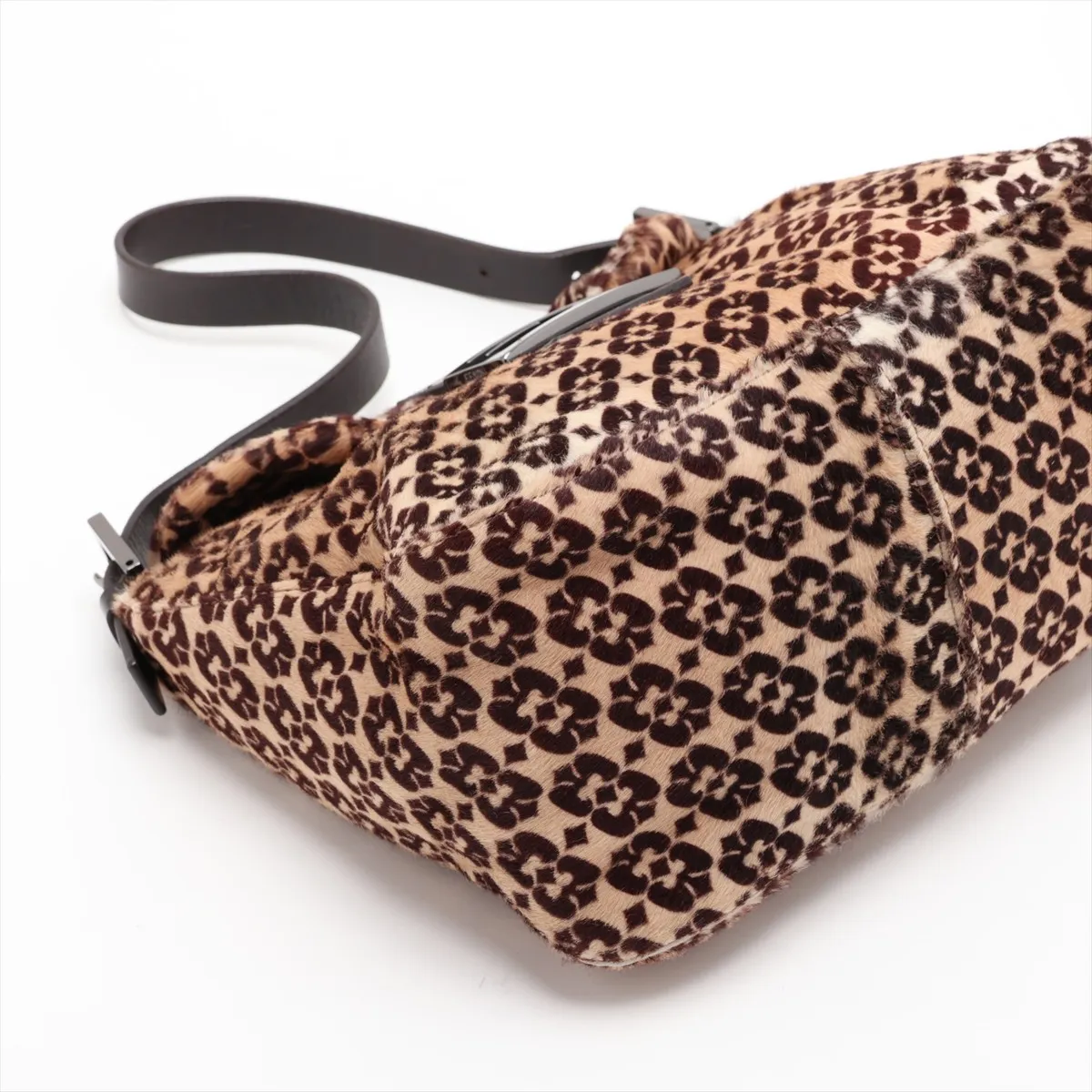 Calf Hair x Leather Shoulder Bag, Beige x Brown, 8BR004 — view 4