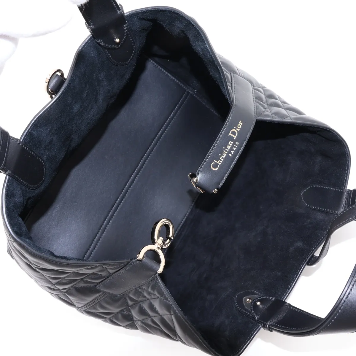 Macro Cannage Toujours Leather Handbag, Black — view 7