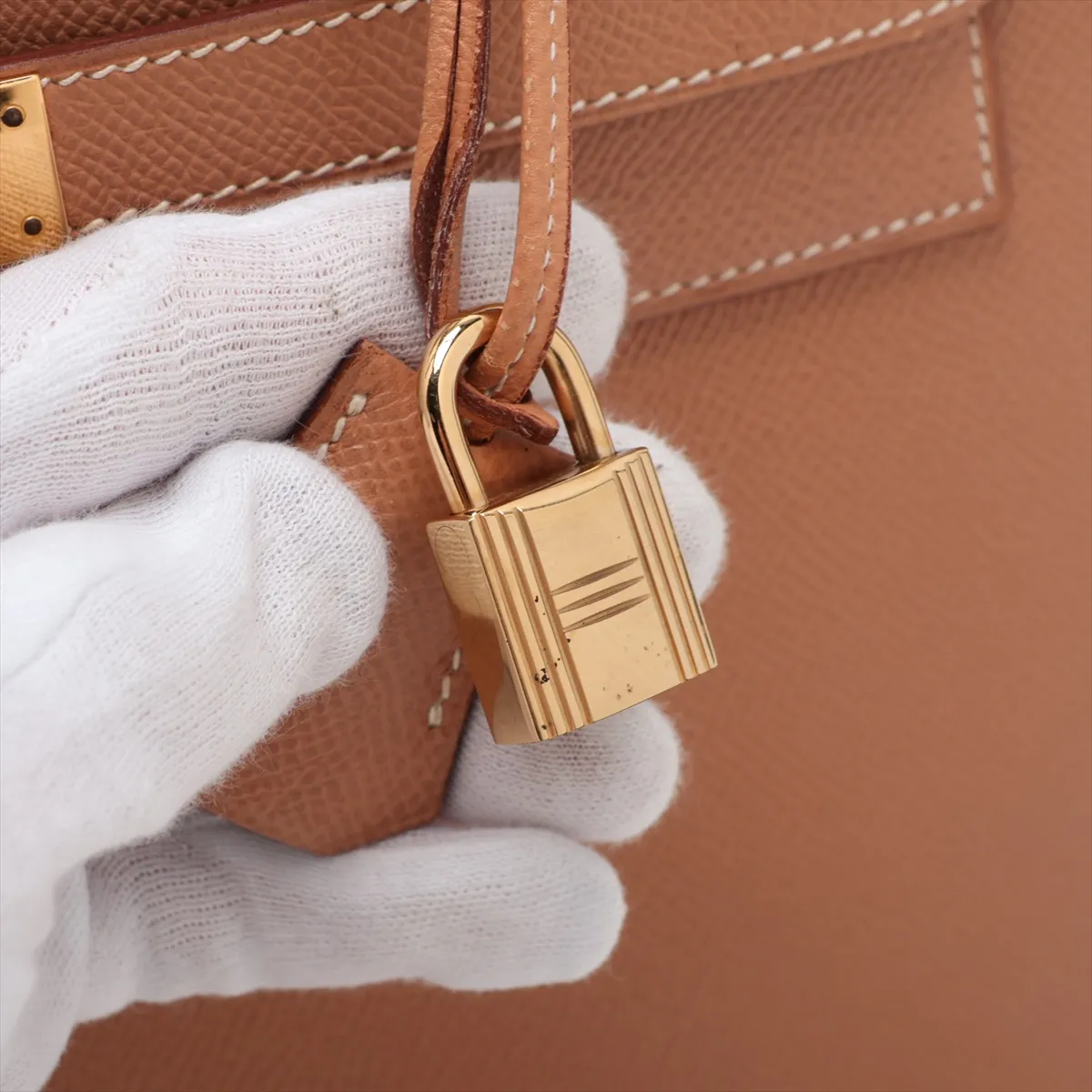 [Individually packaged] Hermes Kelly 32 Sellier Courchevel Natural Gold Hardware W: 1993 — view 13