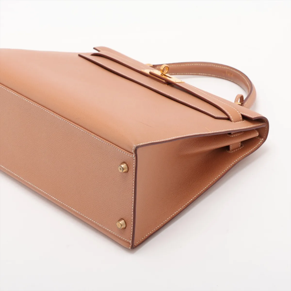 [Individually packaged] Hermes Kelly 32 Sellier Courchevel Natural Gold Hardware W: 1993 — view 3