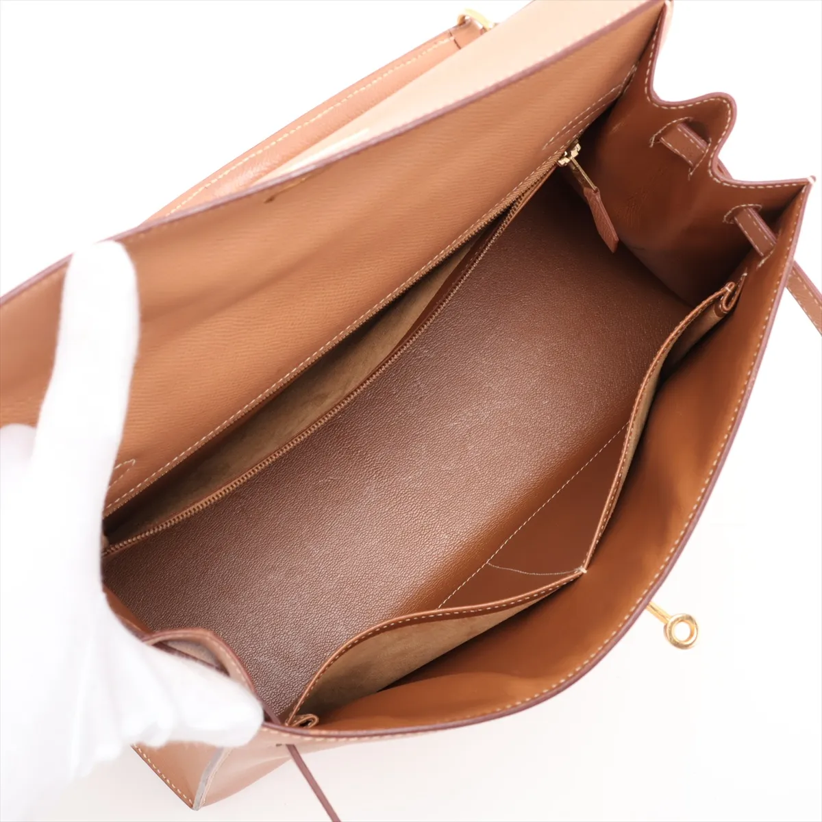 [Individually packaged] Hermes Kelly 32 Sellier Courchevel Natural Gold Hardware W: 1993 — view 7