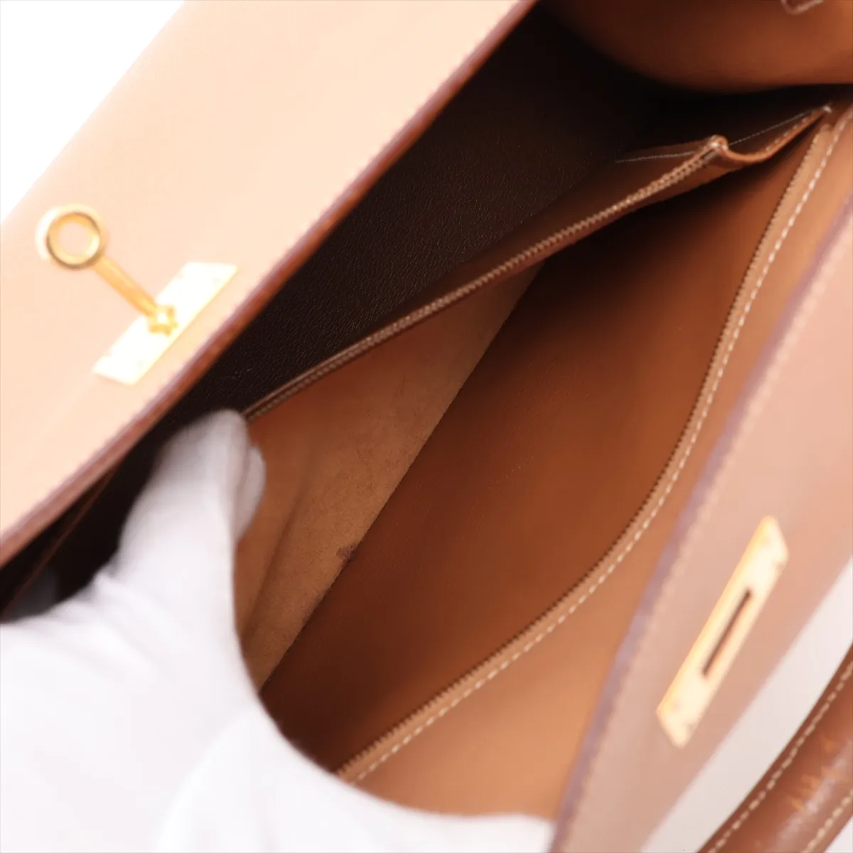 [Individually packaged] Hermes Kelly 32 Sellier Courchevel Natural Gold Hardware W: 1993 — view 8
