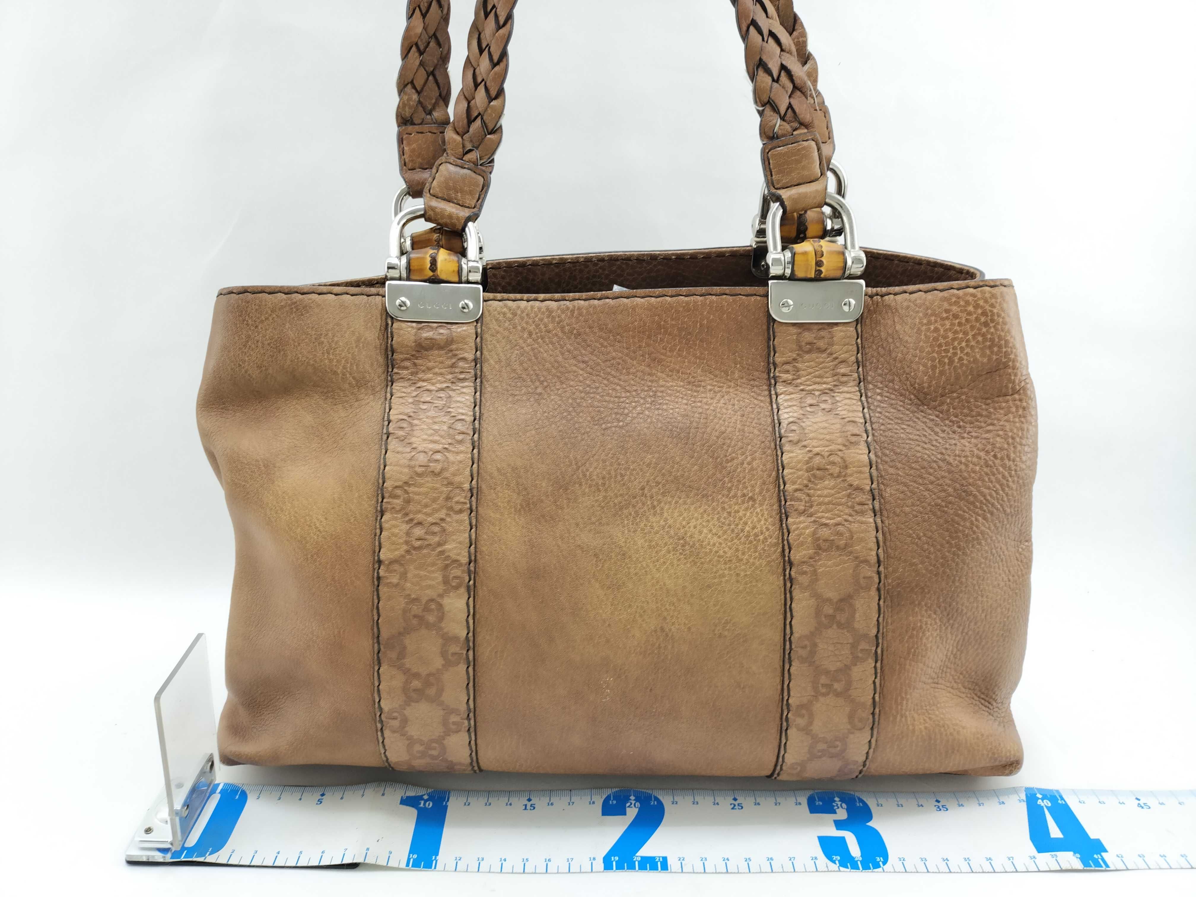 Bamboo Braided Handle Leather Tote Bag — view 2