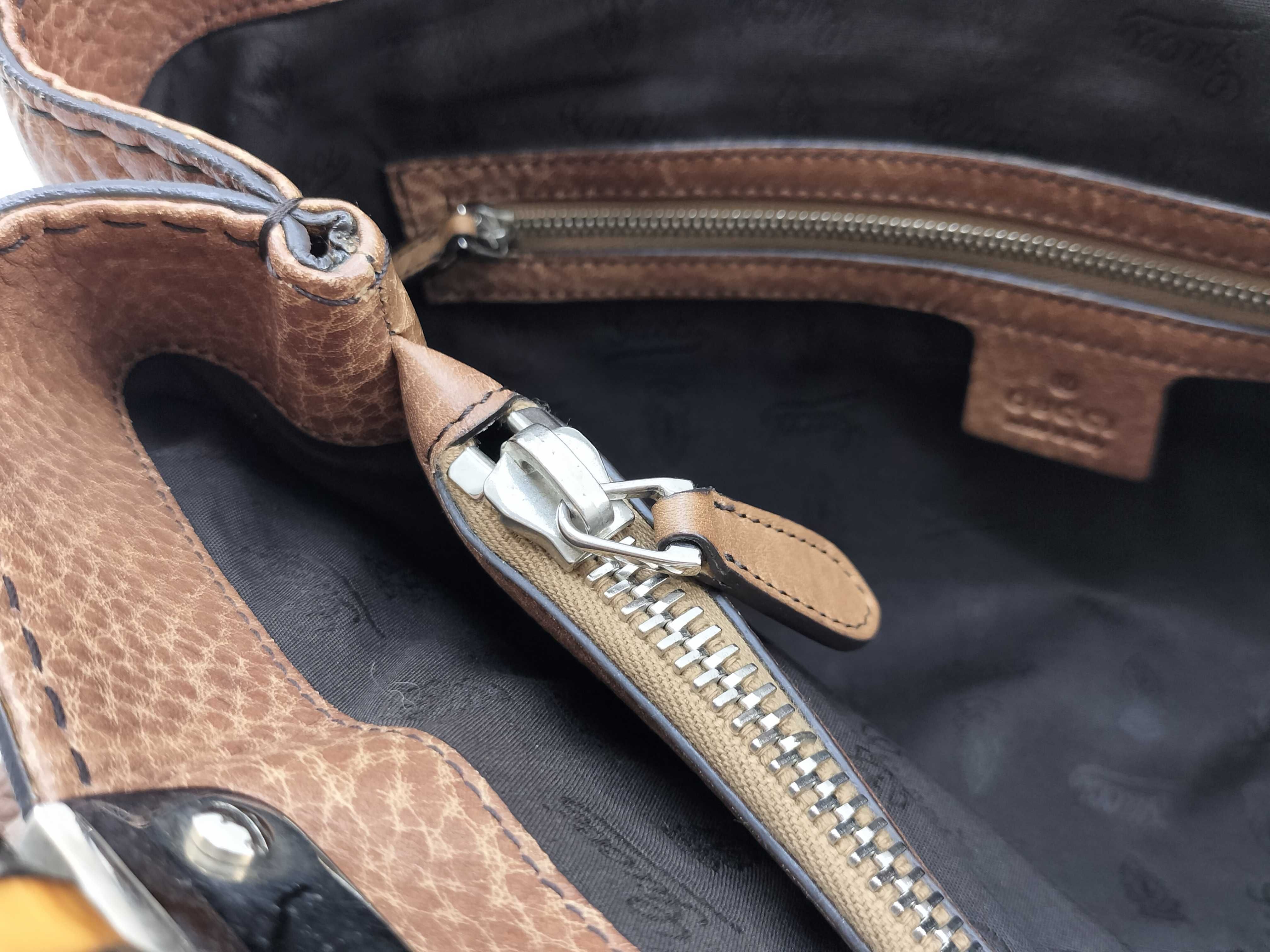 Bamboo Braided Handle Leather Tote Bag — view 12