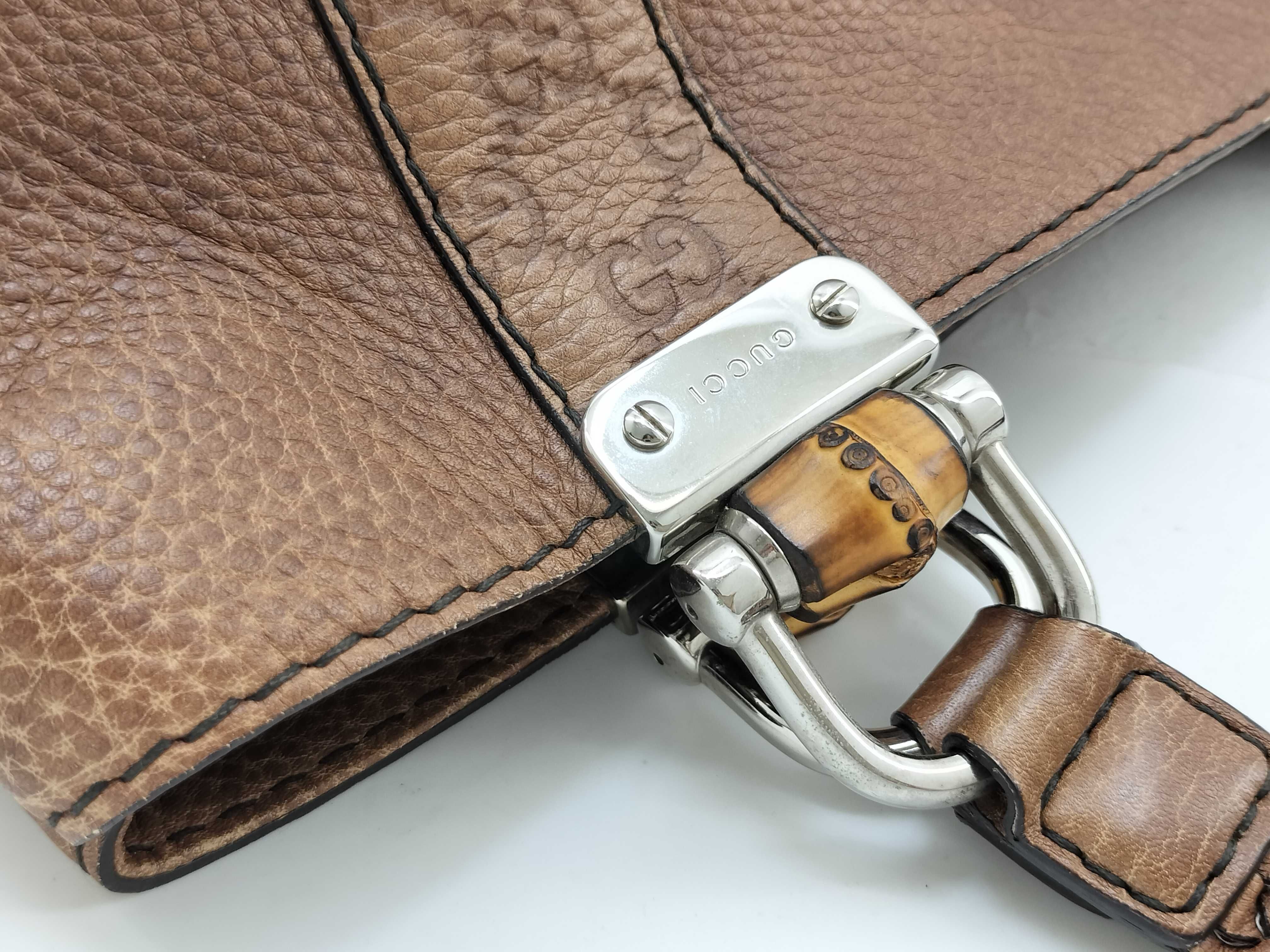 Bamboo Braided Handle Leather Tote Bag — view 7