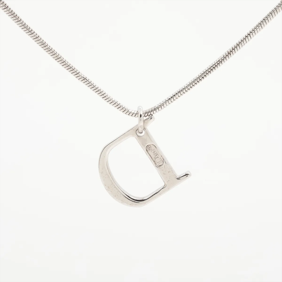 D-logo necklace, metal and rhinestones, silver. Shows signs of wear, — view 2