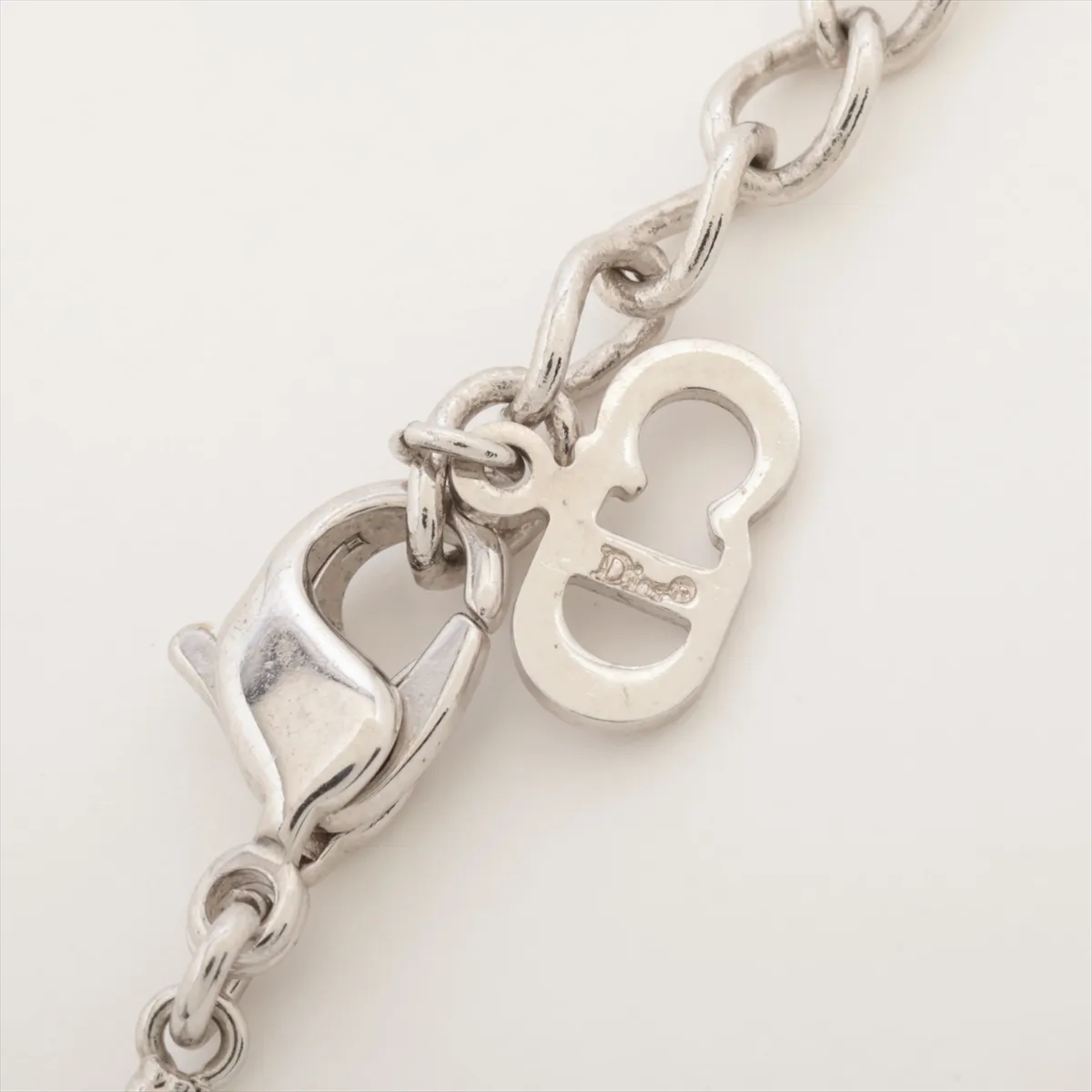 D-logo necklace, metal and rhinestones, silver. Shows signs of wear, — view 4