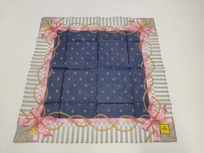 scarf/handkerchief, Zucchino design, FF ribbon and chain pattern, with sticker, and other accessories.