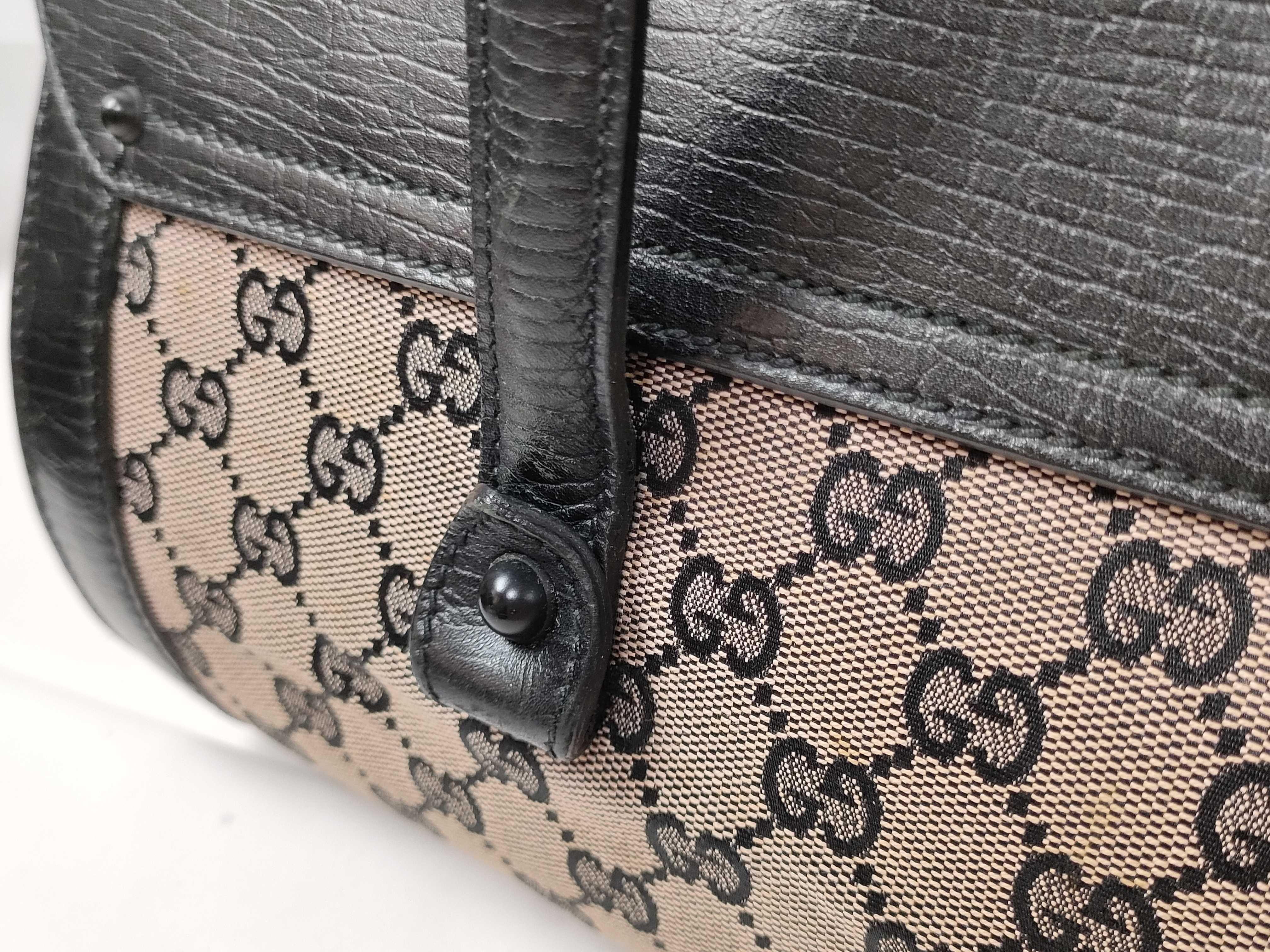 Navy GG Canvas Bamboo Barrel Shoulder Bag (Handbag) — view 4